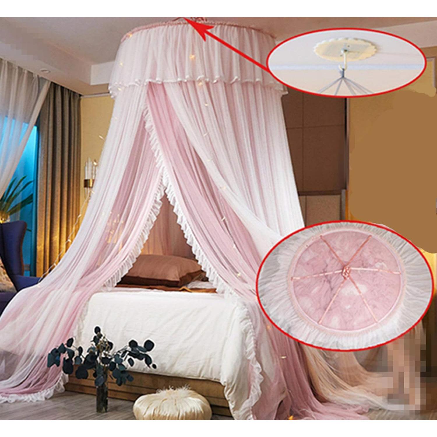 Dosel de Cama Princesa VETHIN Rosa/Blanco 279.4 cm