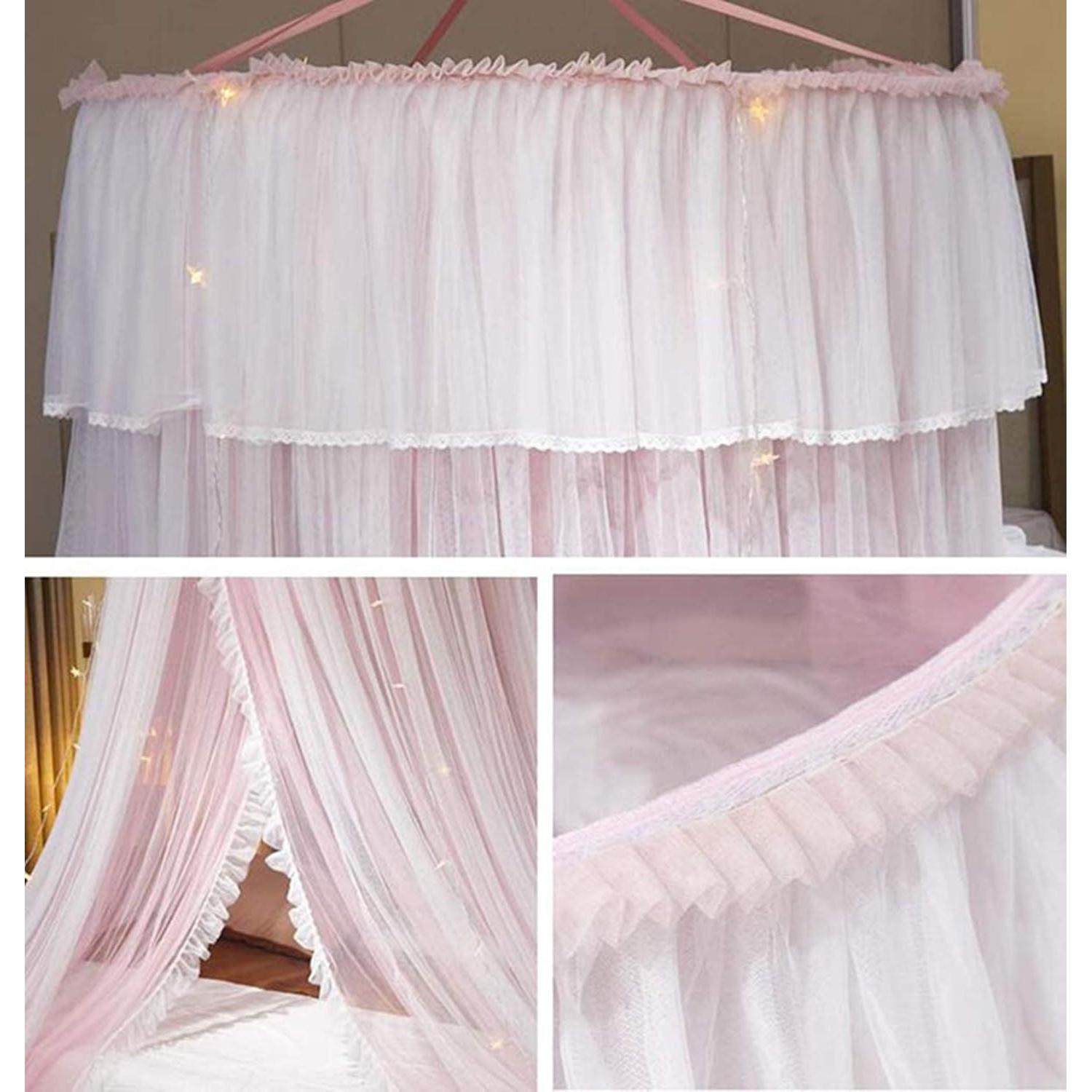 Dosel de Cama Princesa VETHIN Rosa/Blanco 279.4 cm