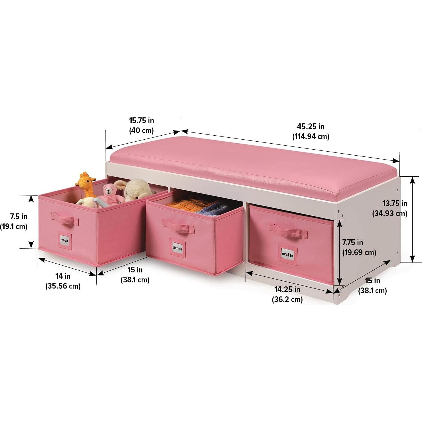 Banco de Almacenamiento para Niños Badger Basket - Blanco/Rosa