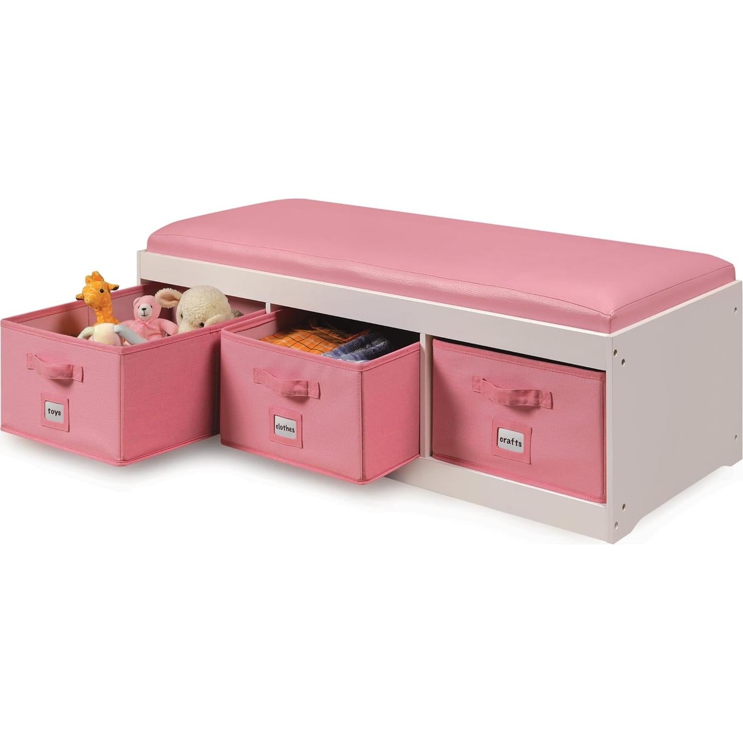 Banco de Almacenamiento para Niños Badger Basket - Blanco/Rosa