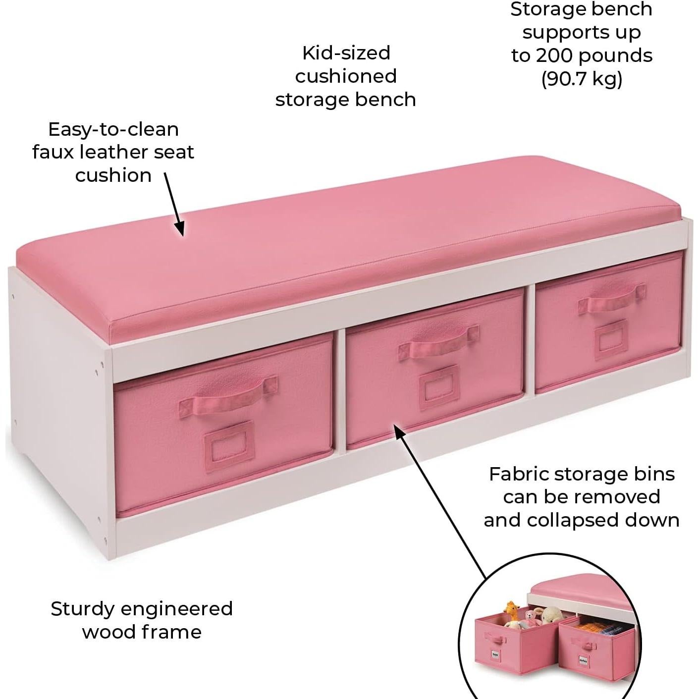 Banco de Almacenamiento para Niños Badger Basket - Blanco/Rosa