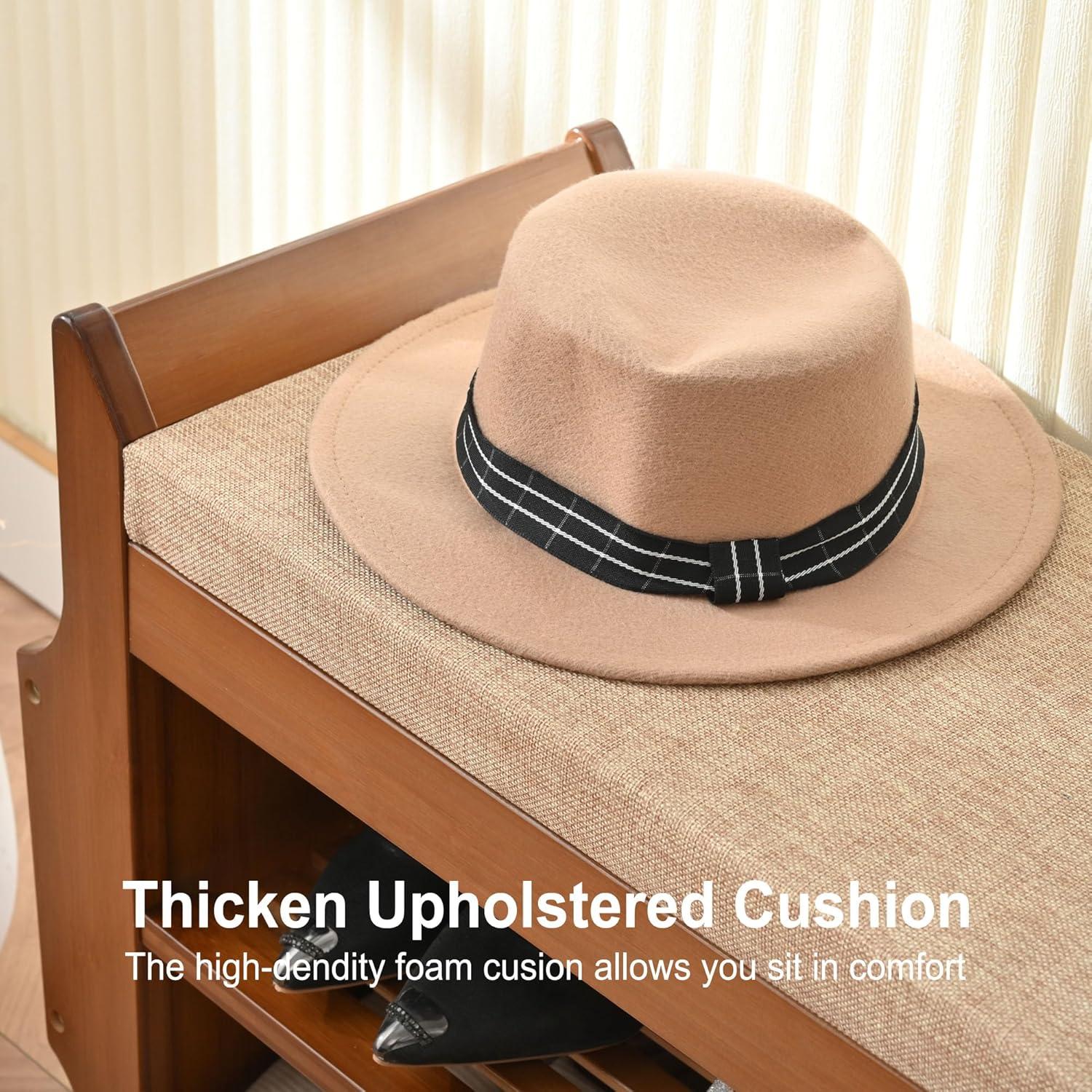 Banco de Zapatos PETKABOO de Bambú 80 cm 2 Niveles Marrón