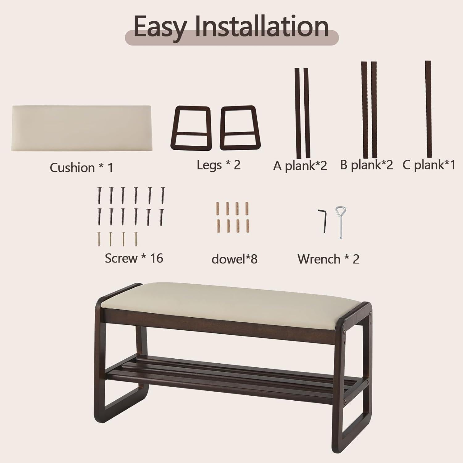 Banco para Zapatos Achicsofar con Cojín 80 cm Beige