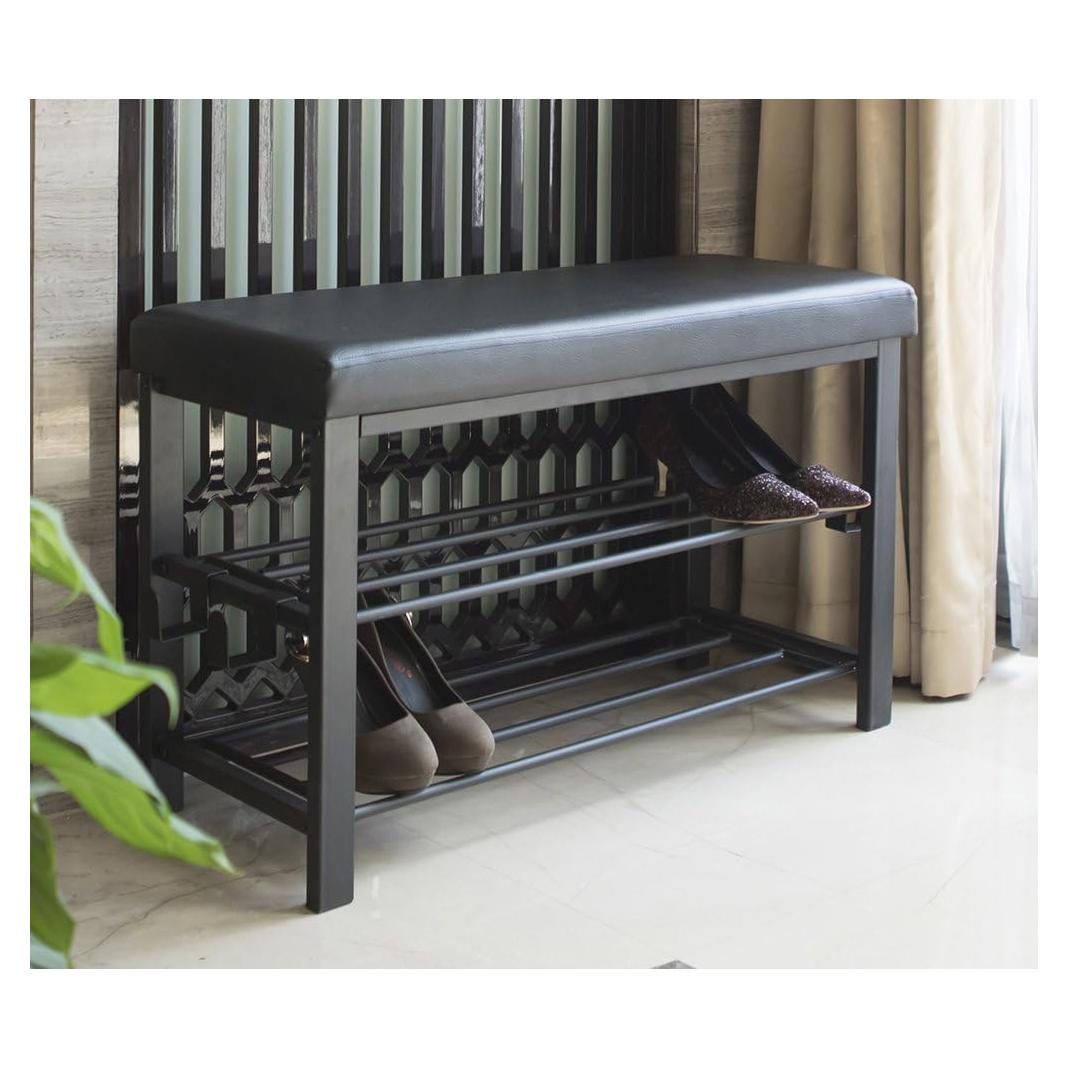 Estante para zapatos Finnhomy con asiento acolchado negro