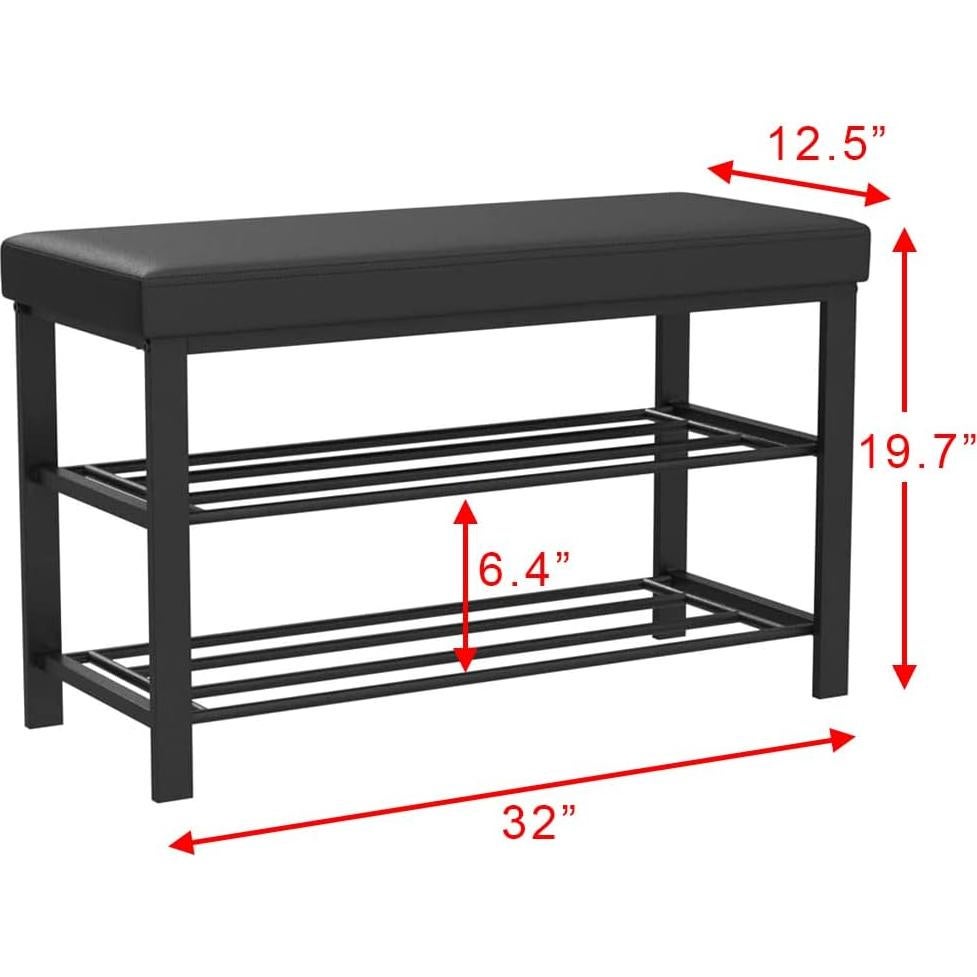 Estante para zapatos Finnhomy con asiento acolchado negro