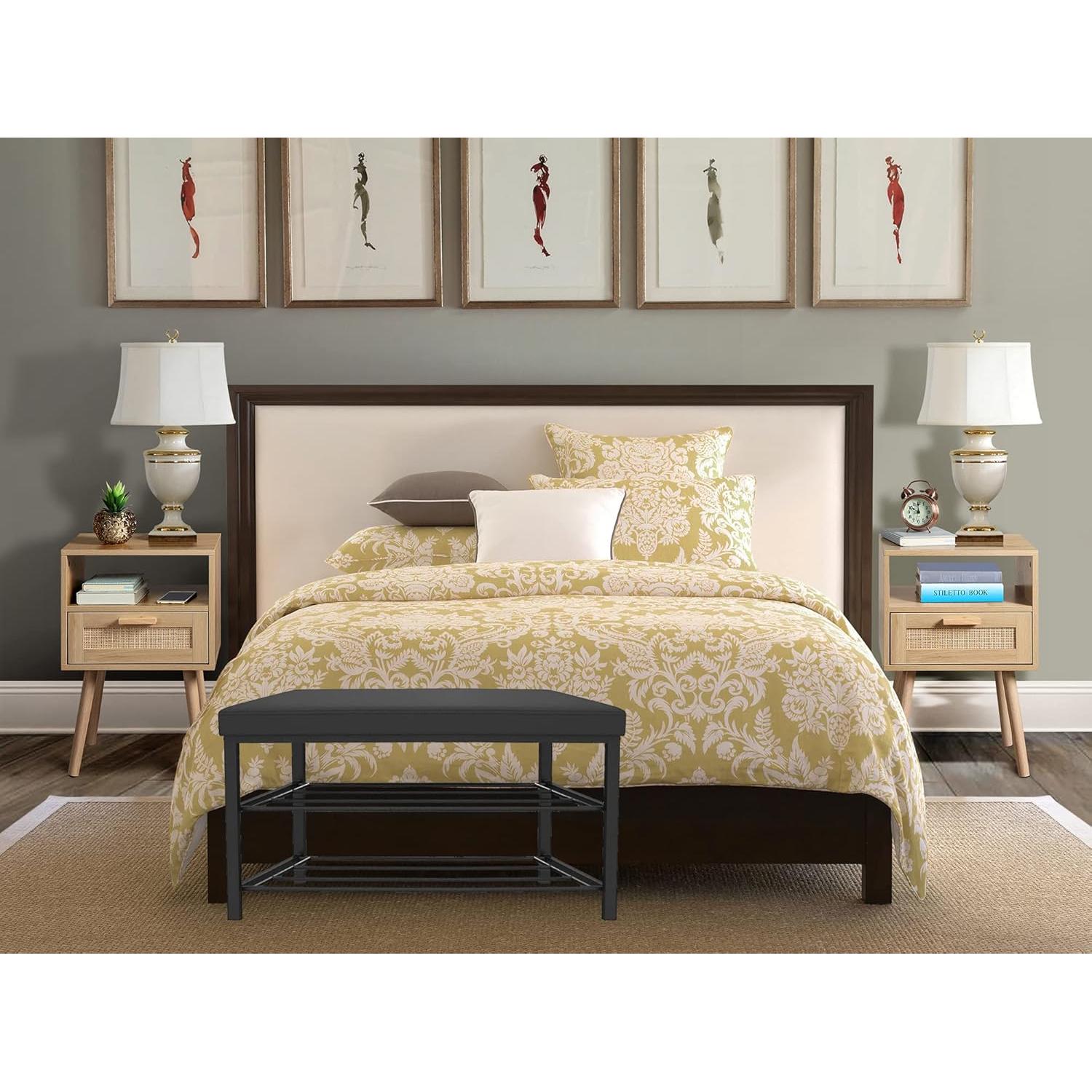 Estante para zapatos Finnhomy con asiento acolchado negro