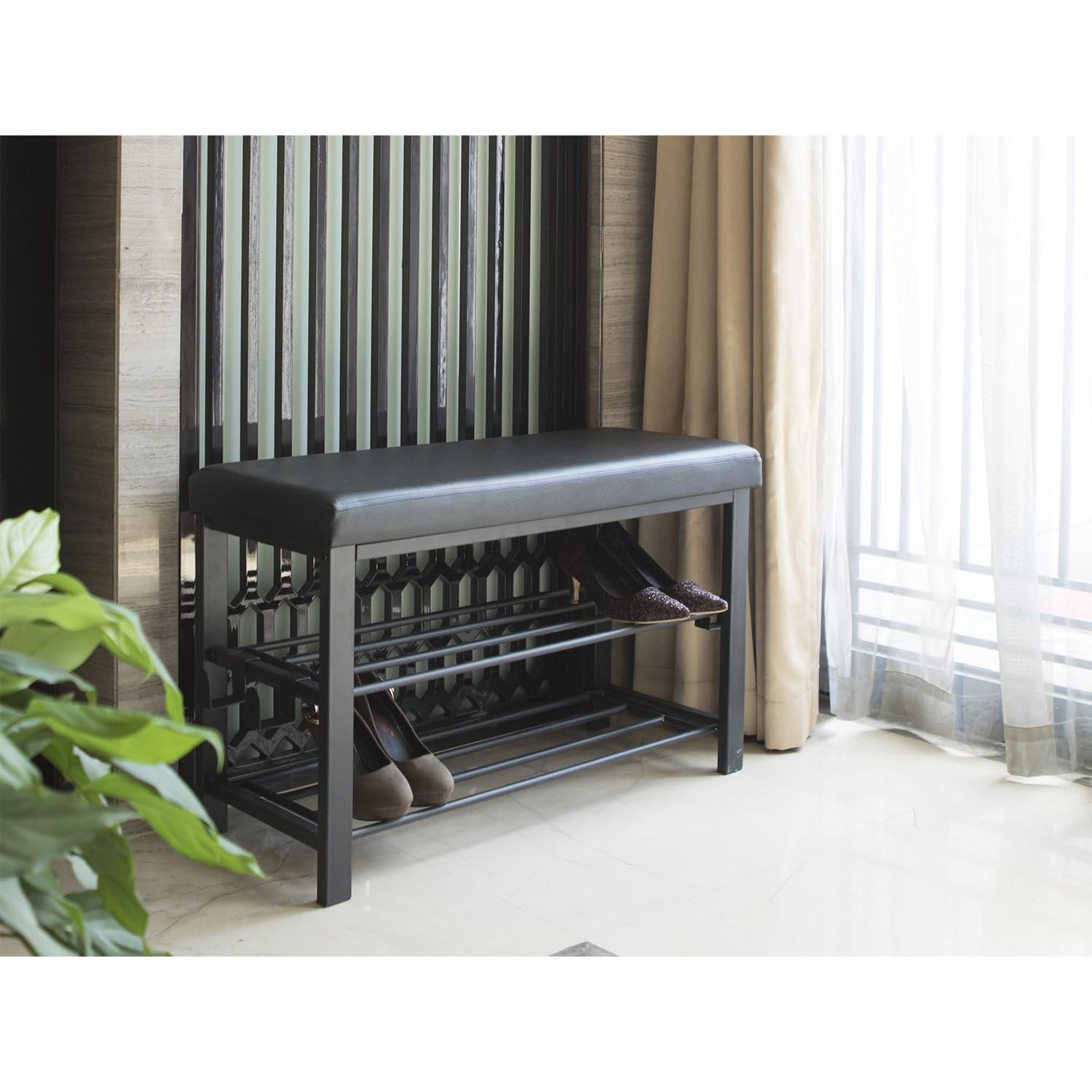 Estante para zapatos Finnhomy con asiento acolchado negro