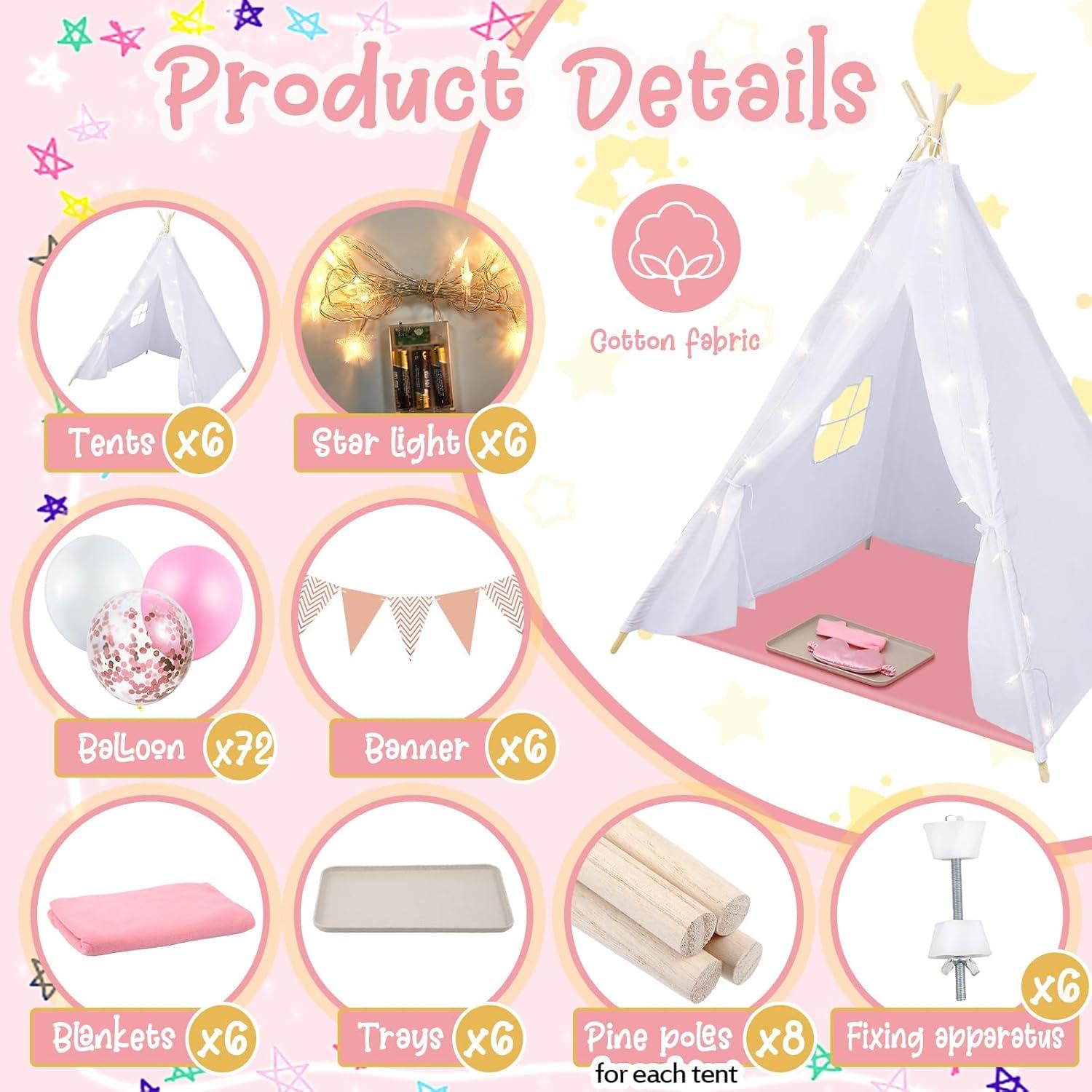 Tienda Teepee Windyun 6 Piezas Algodón Lavable para Niños