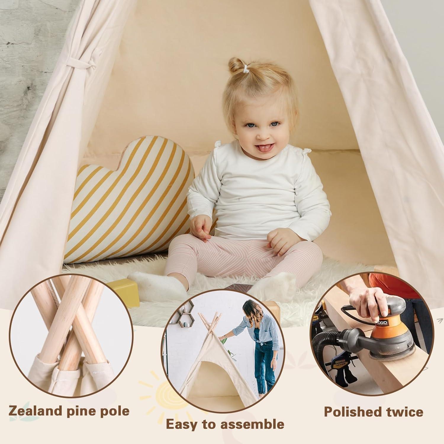 Tienda Teepee para Niños Yunhe - Lona Algodón Natural 107x107cm