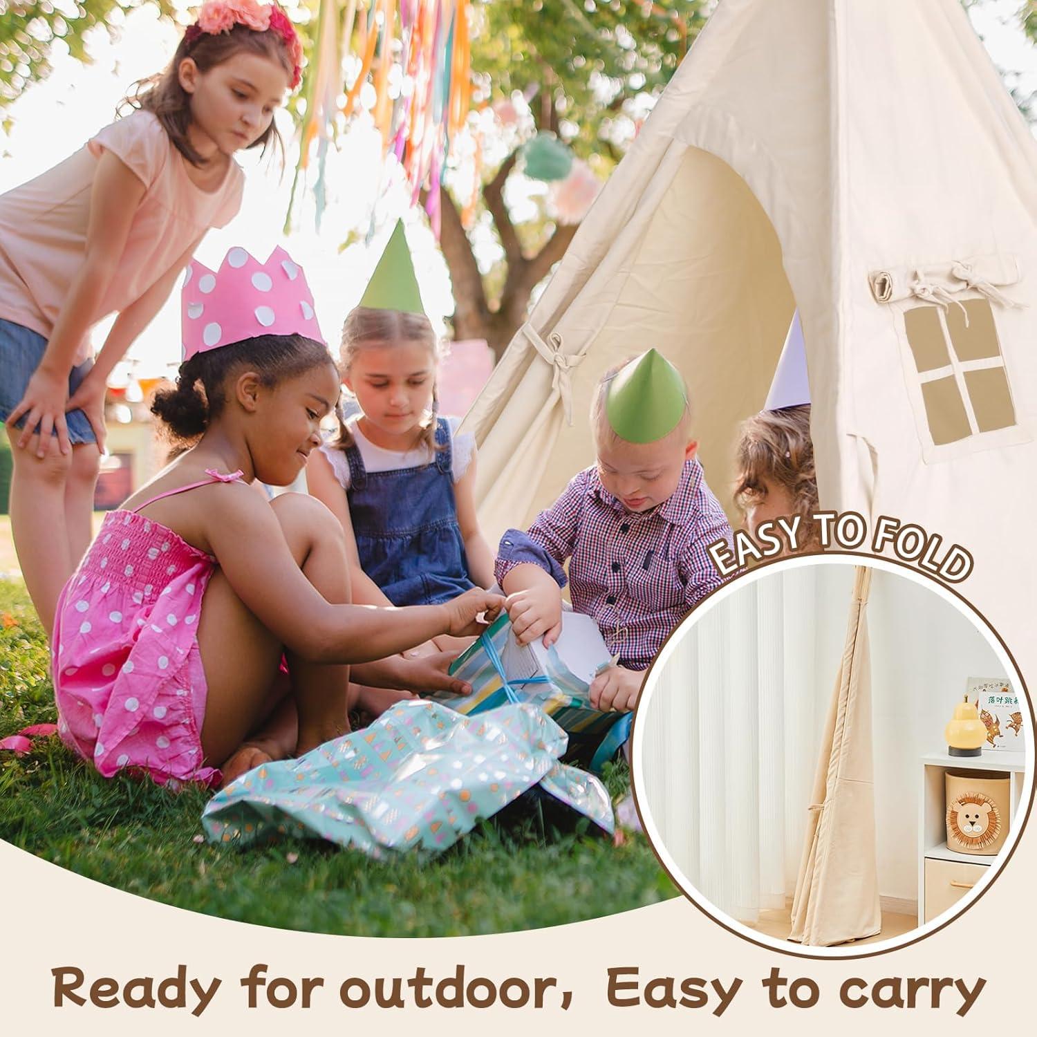 Tienda Teepee para Niños Yunhe - Lona Algodón Natural 107x107cm