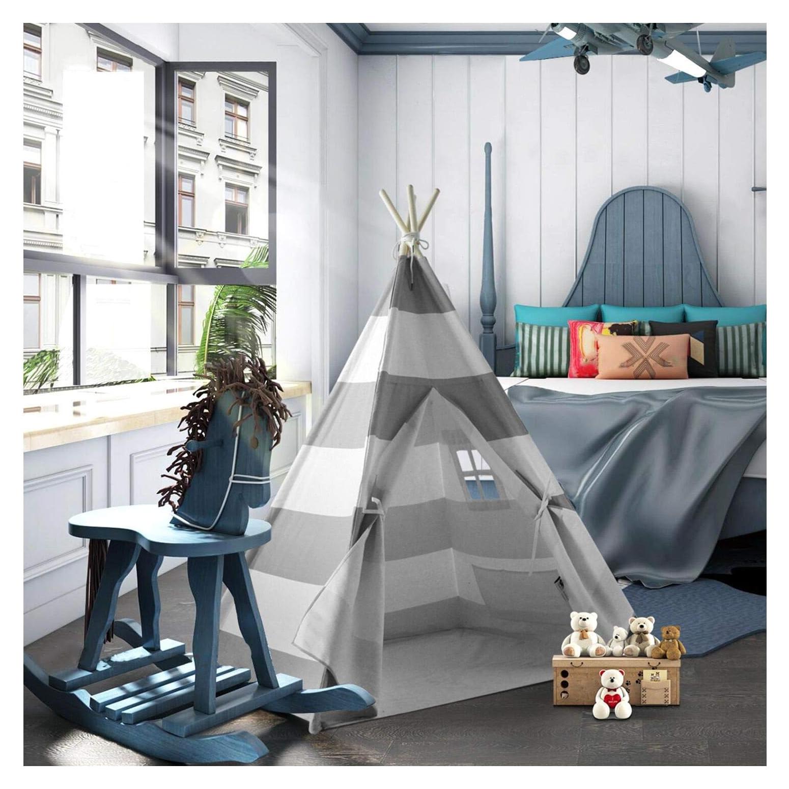 Tienda Teepee para Niños Ukadou Rayas Grises 121.9x121.9cm