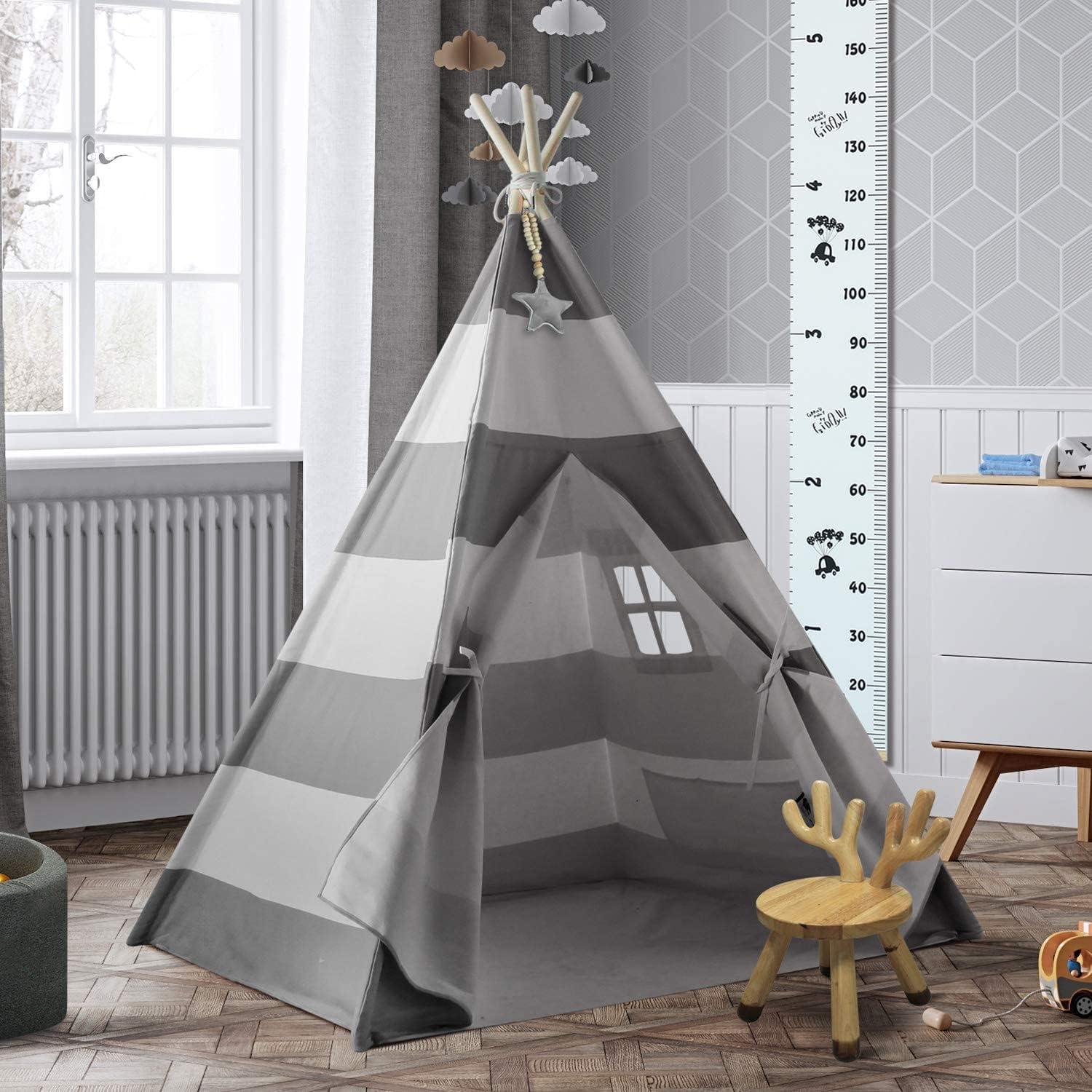 Tienda Teepee para Niños Ukadou Rayas Grises 121.9x121.9cm