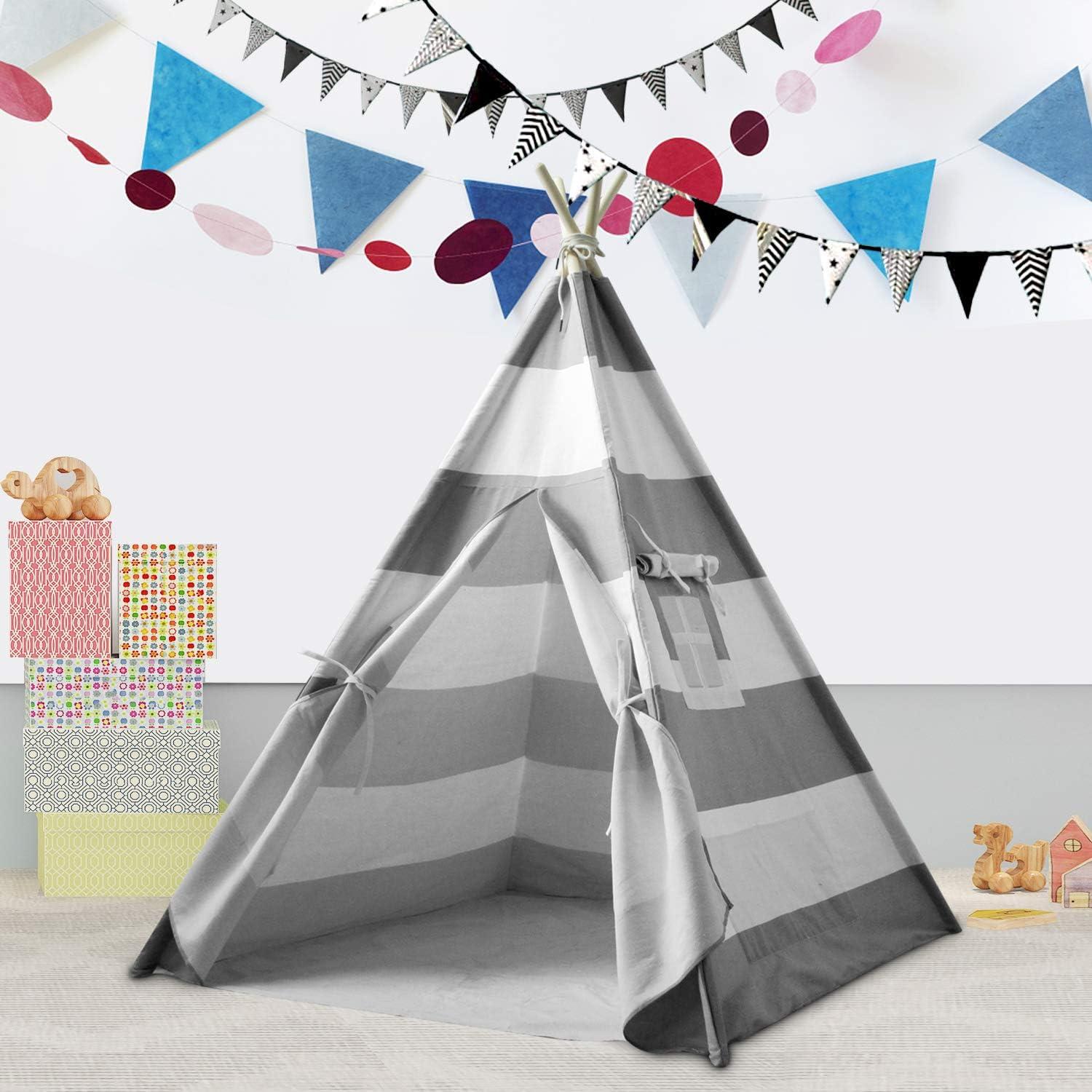Tienda Teepee para Niños Ukadou Rayas Grises 121.9x121.9cm