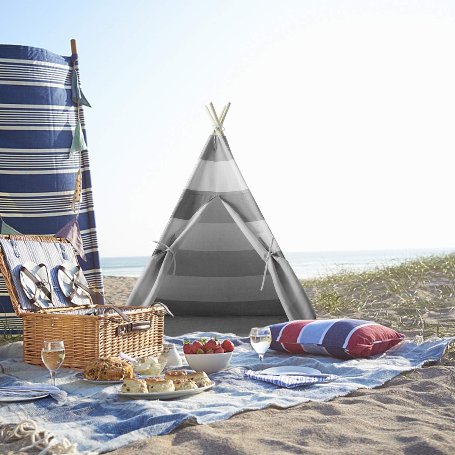 Tienda Teepee para Niños Ukadou Rayas Grises 121.9x121.9cm