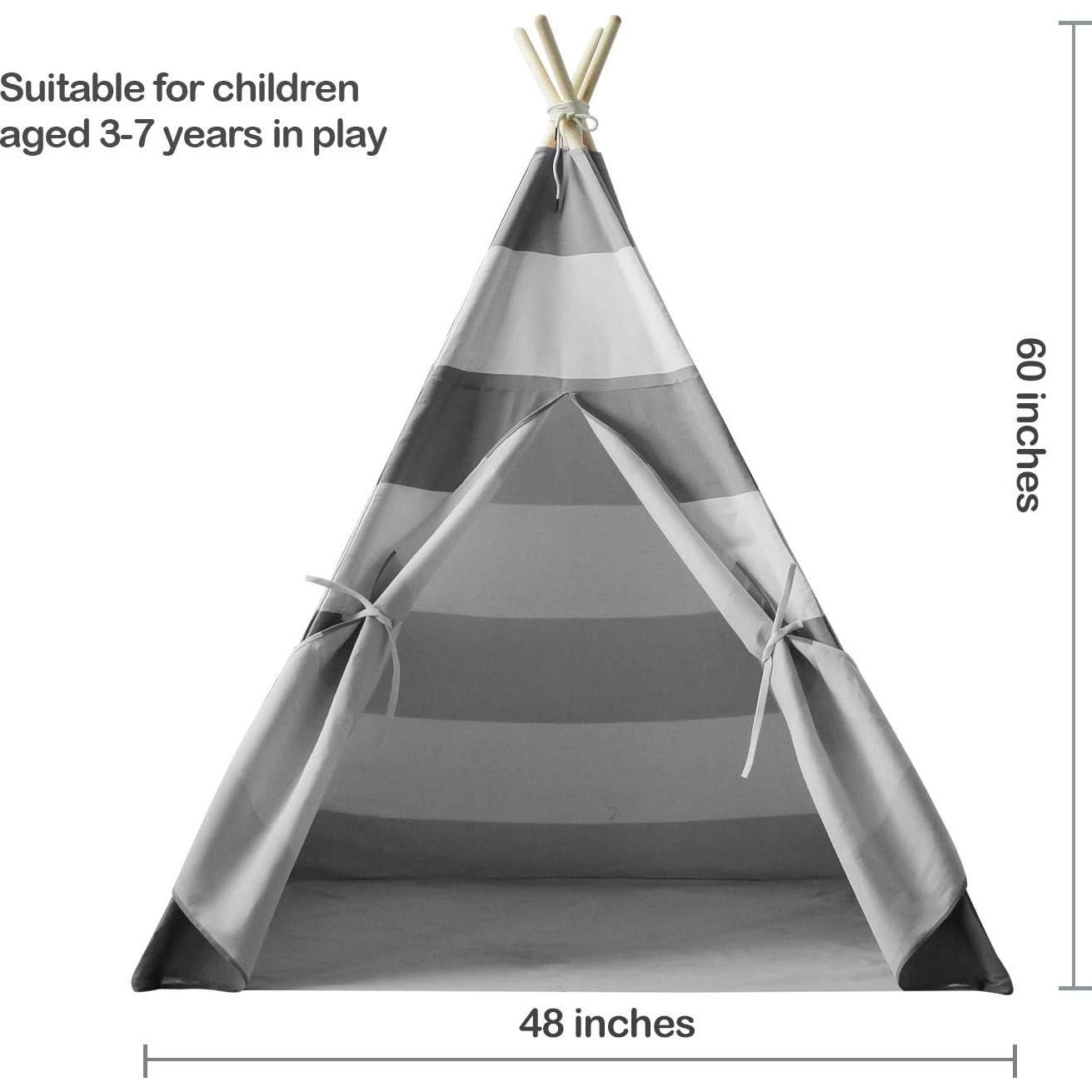 Tienda Teepee para Niños Ukadou Rayas Grises 121.9x121.9cm