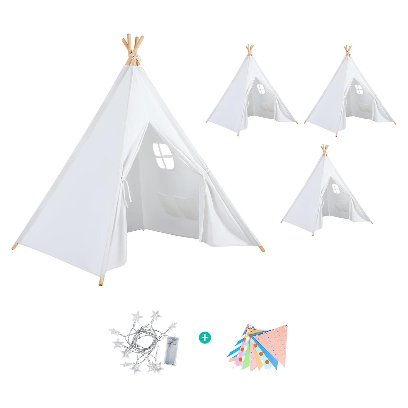 Tienda Teepee para Niños Wilwolfer 4 Piezas con Luces y Banderas