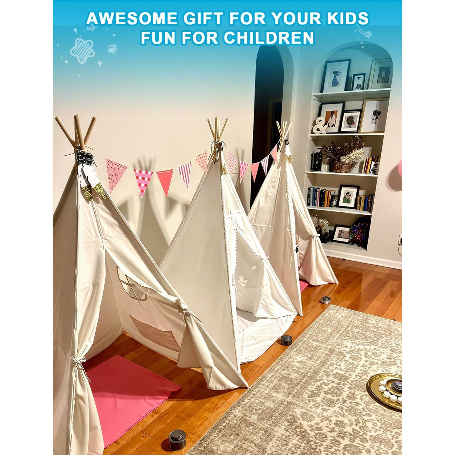Tienda Teepee para Niños Wilwolfer 4 Piezas con Luces y Banderas