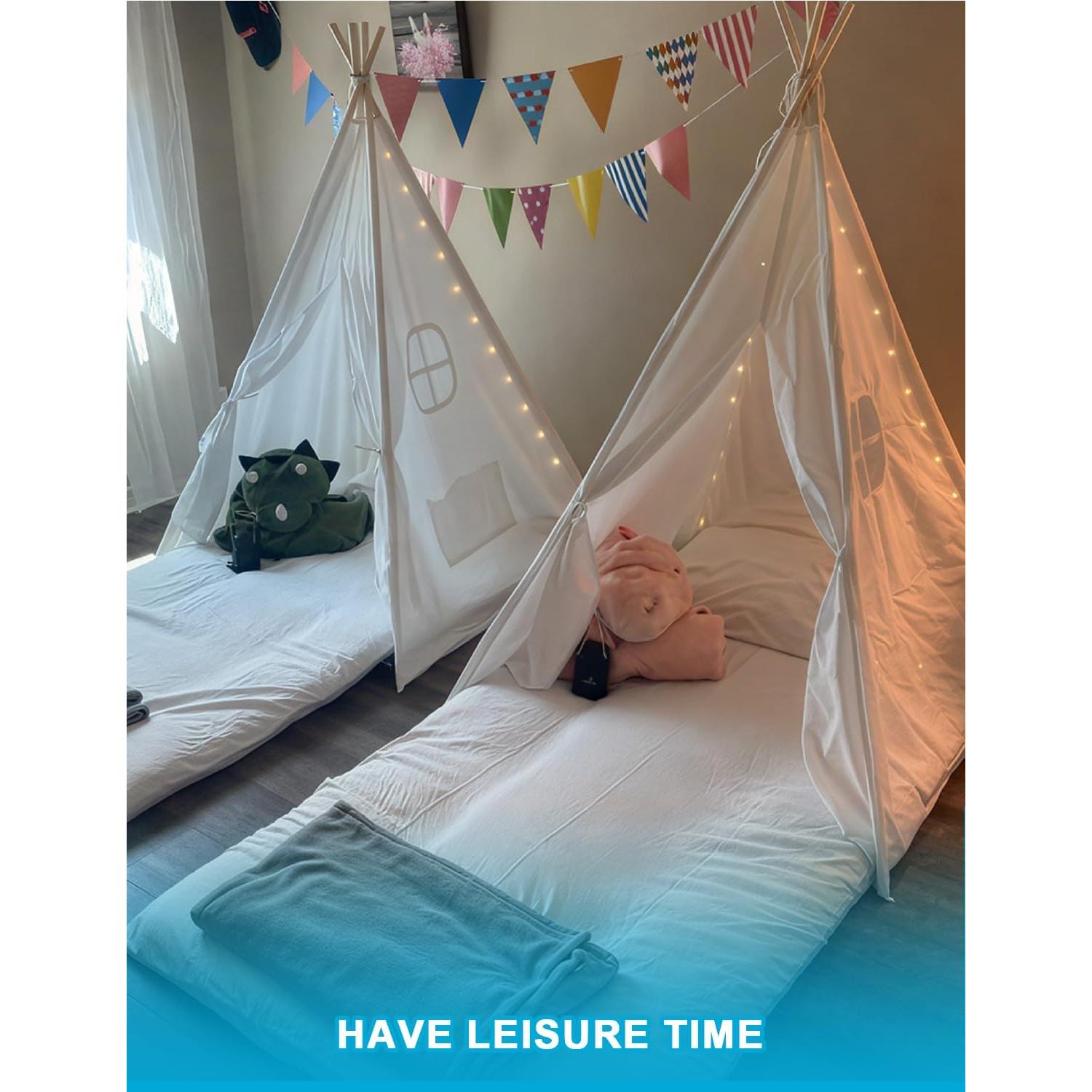 Tienda Teepee para Niños Wilwolfer 4 Piezas con Luces y Banderas