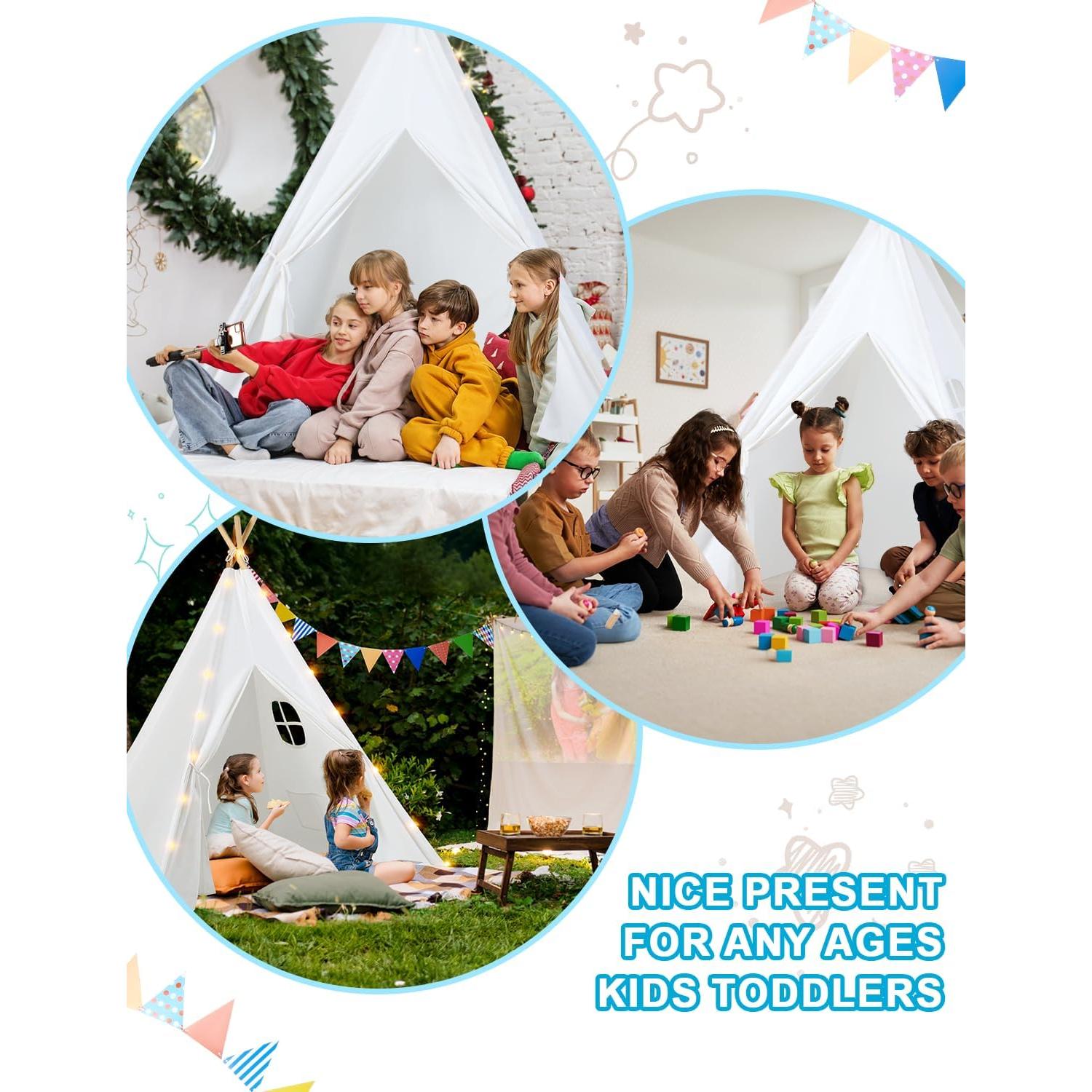 Tienda Teepee para Niños Wilwolfer 4 Piezas con Luces y Banderas