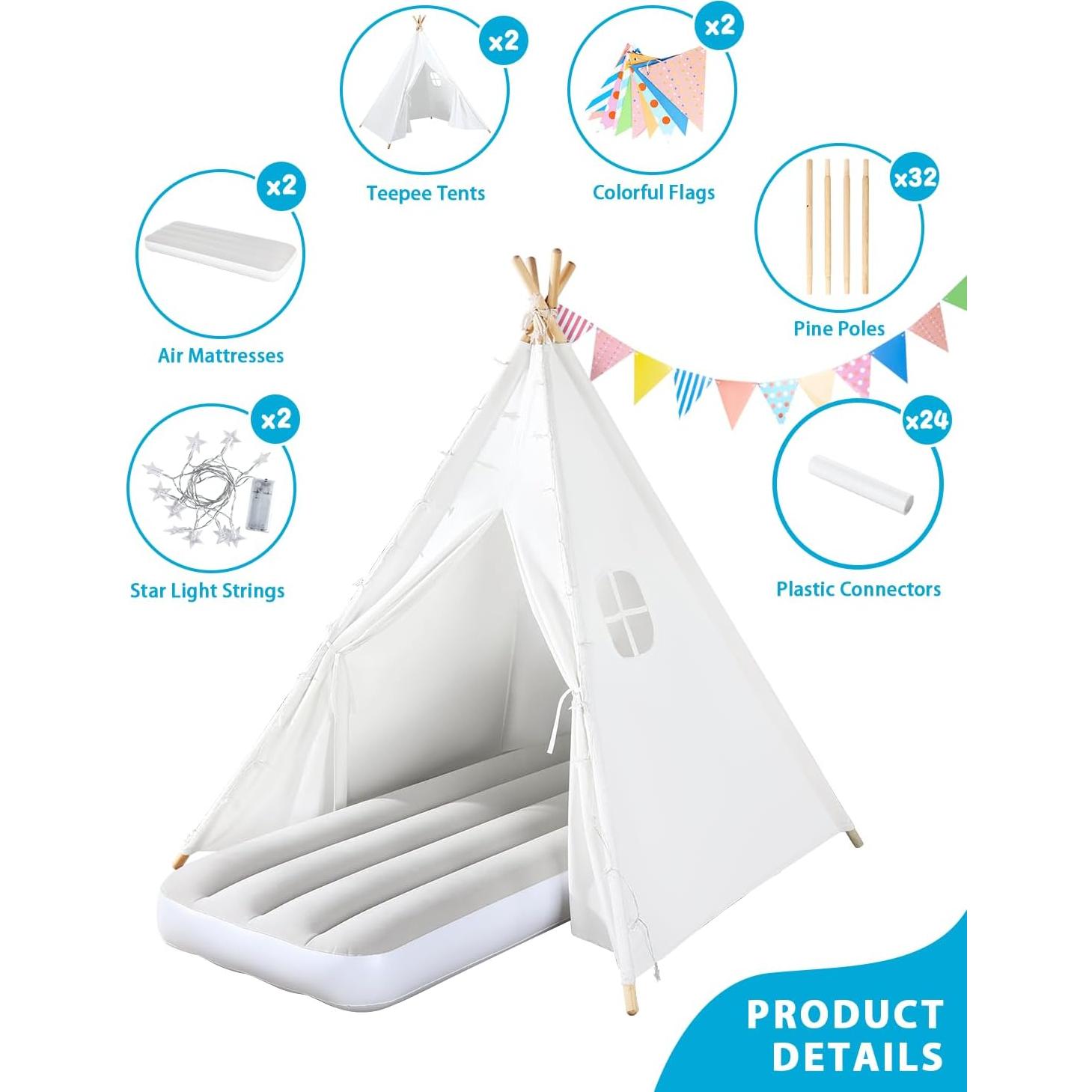 Tienda de Juego Tipi Wilwolfer Blanca con Cama Inflable 3.11 kg