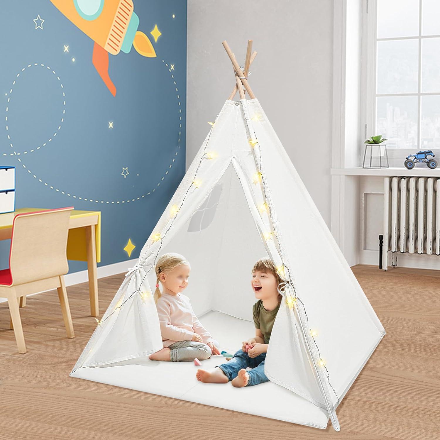 Tienda Teepee para Niños ZeStarDair con Luz y Alfombra 120x140cm