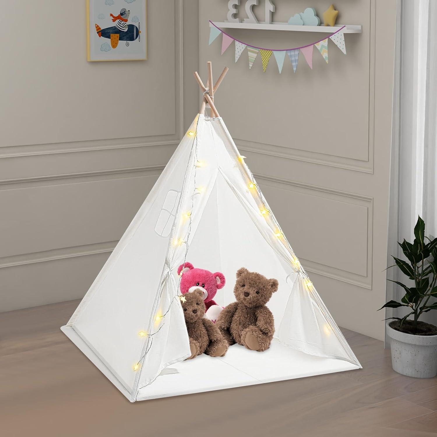 Tienda Teepee para Niños ZeStarDair con Luz y Alfombra 120x140cm