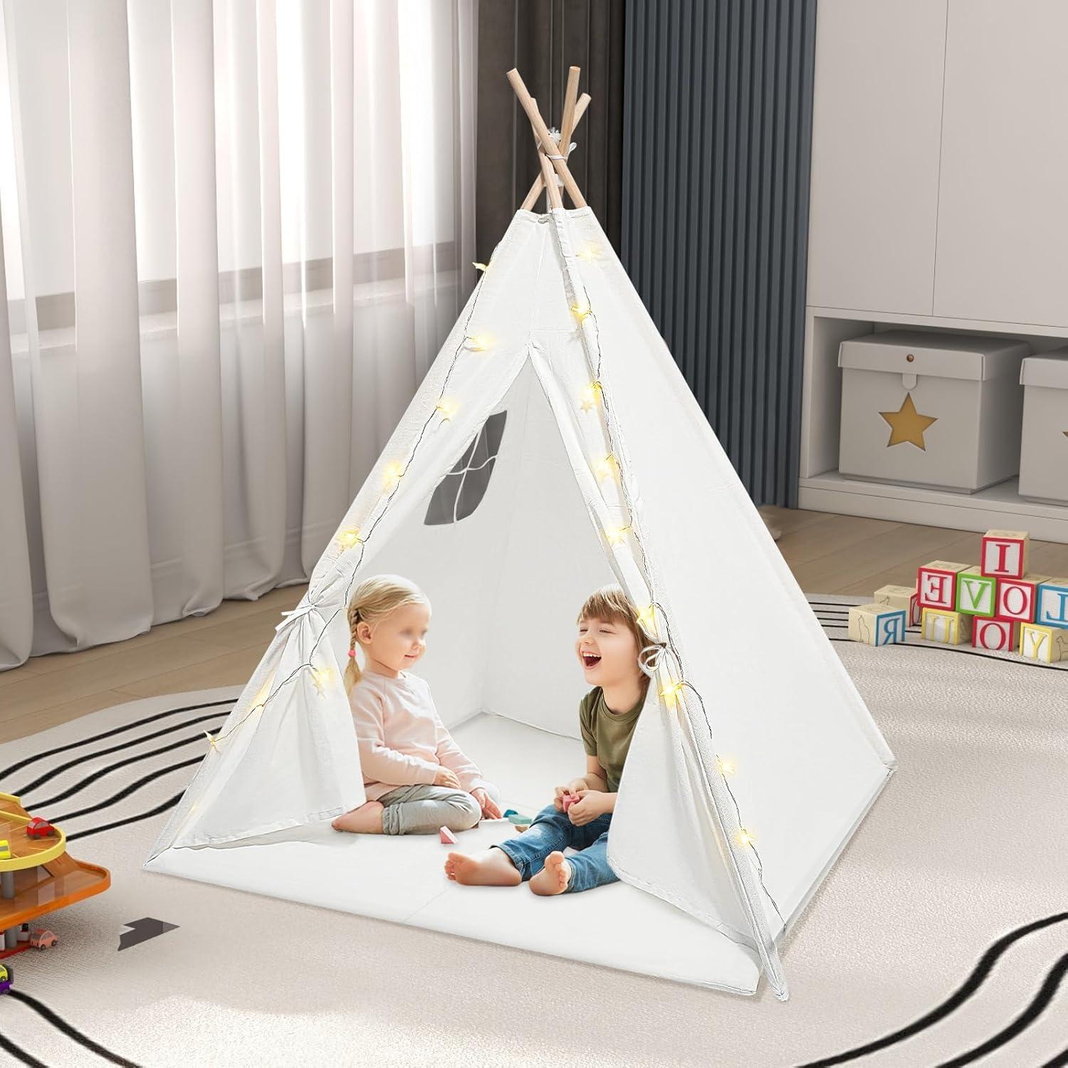 Tienda Teepee para Niños ZeStarDair con Luz y Alfombra 120x140cm