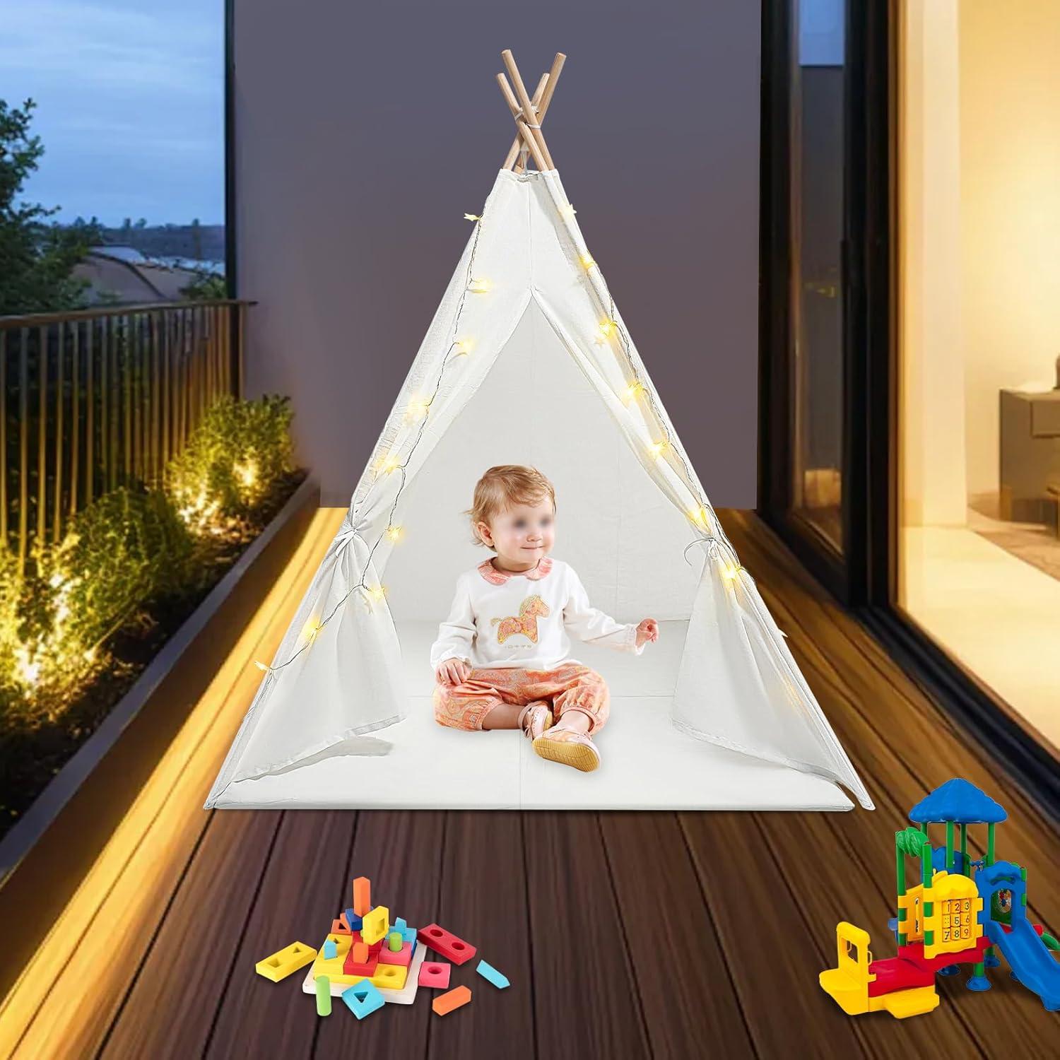 Tienda Teepee para Niños ZeStarDair con Luz y Alfombra 120x140cm