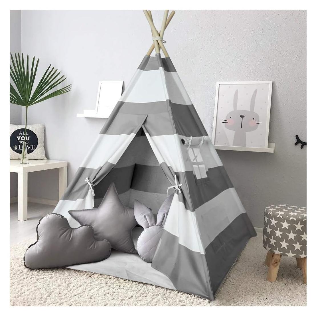 Tienda Tipi para Niños Tanen Tech Rayas Grises 120x120 cm