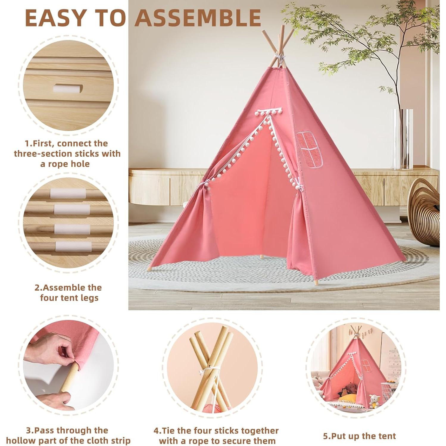 6 Tiendas Tipi Plegables Rosa Wholelovein para Niños