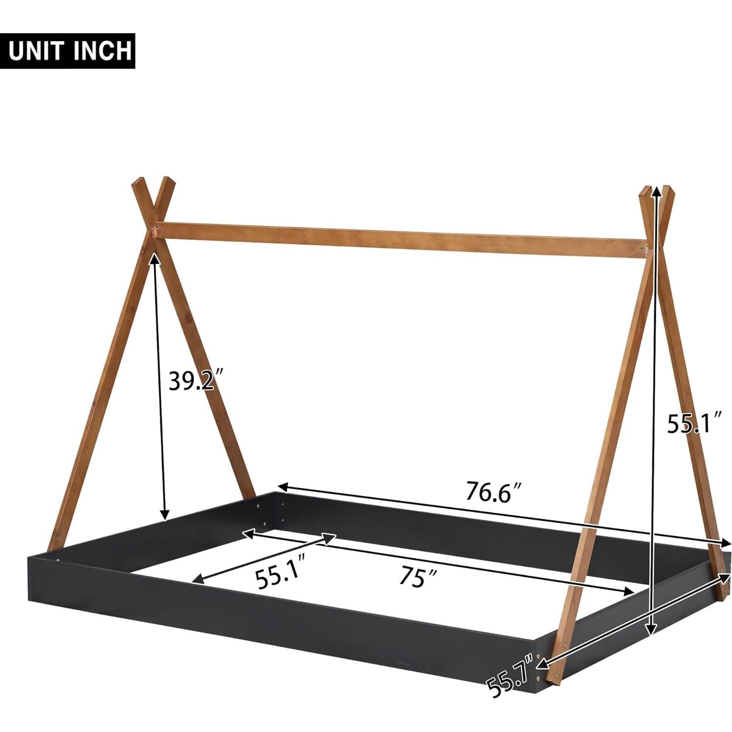 Cama Tipi de Madera Completo Mirightone para Niños Negra