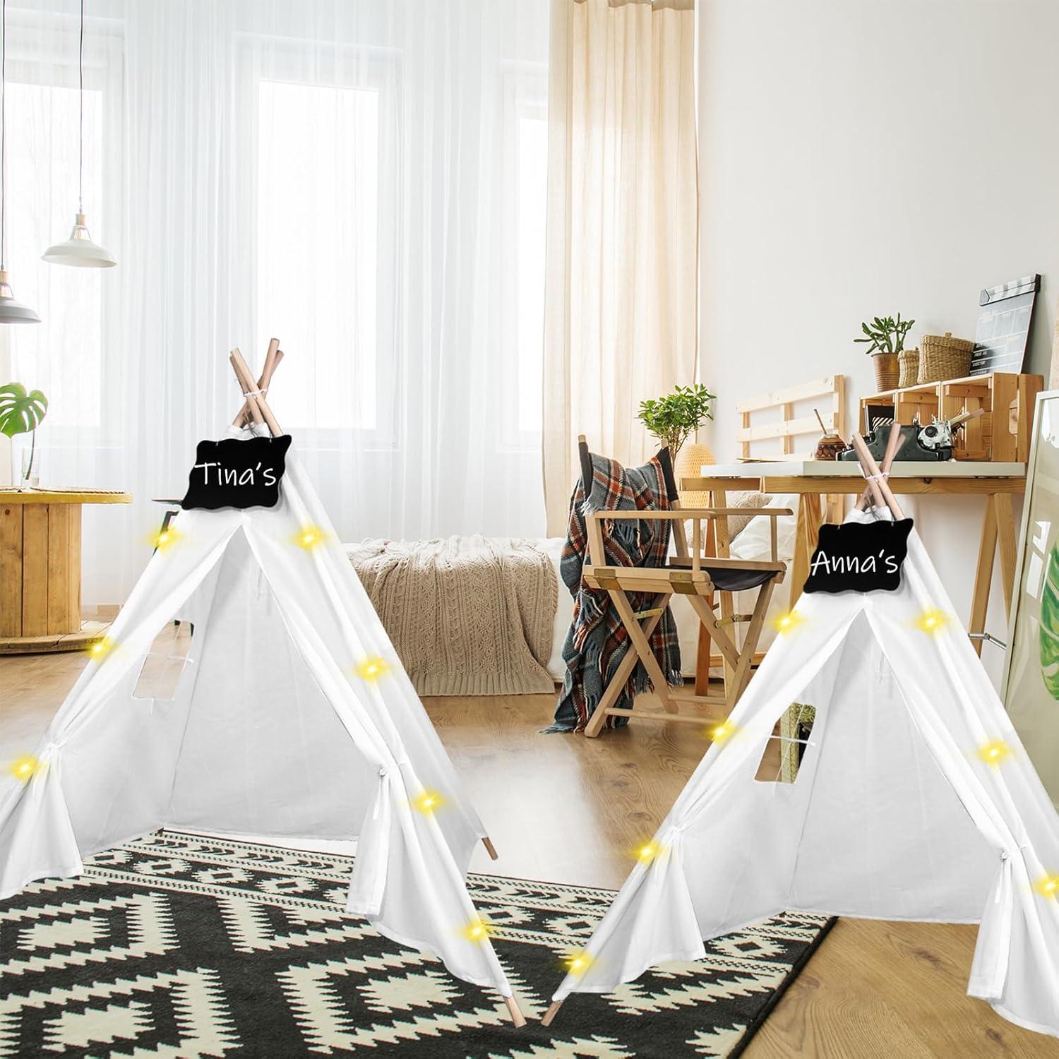 Juego de 6 Tiendas Teepee MBJZSL con Luces y Pizarras Blancas