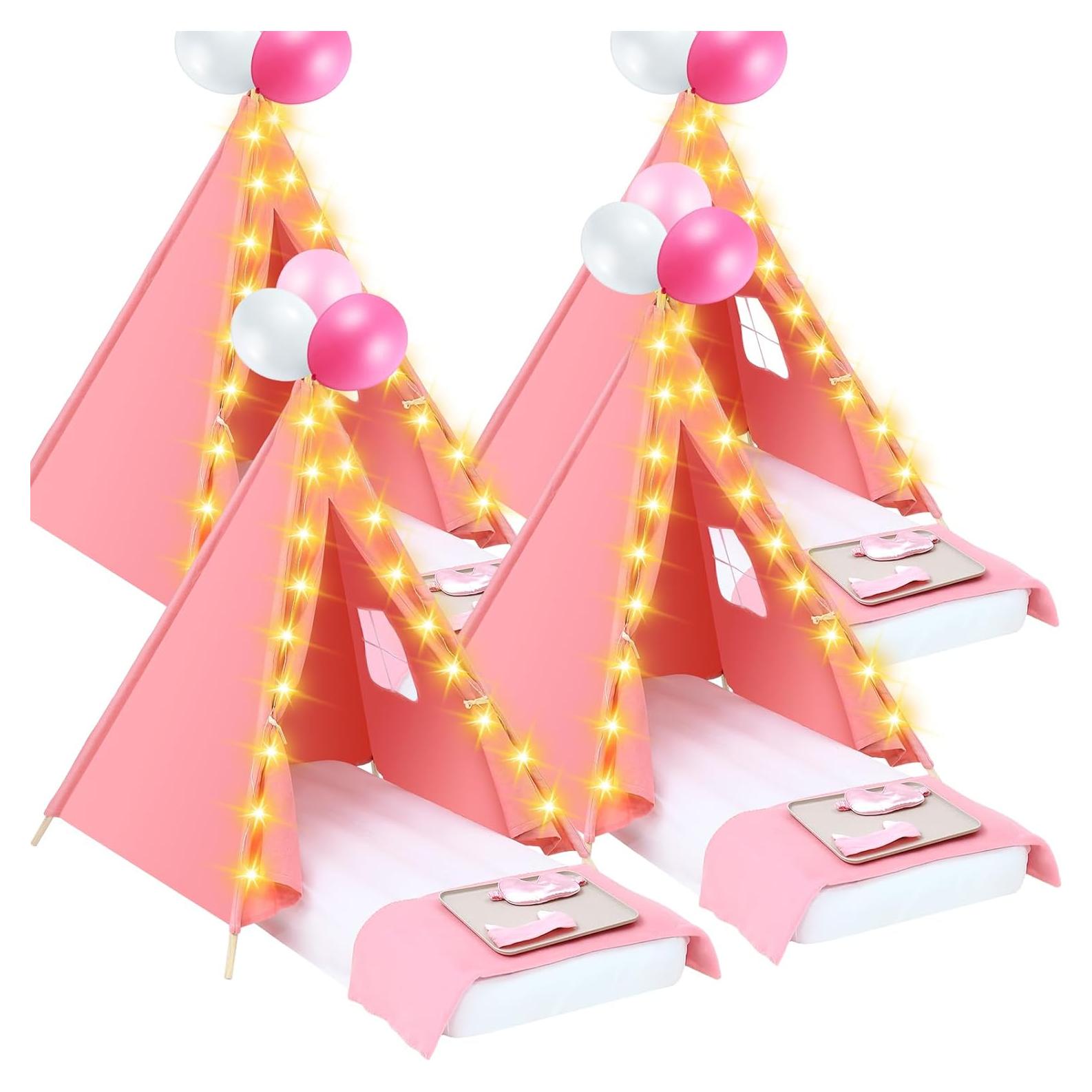 Tienda Teepee Windyun Rosa 4 Pack con Colchón y Luces