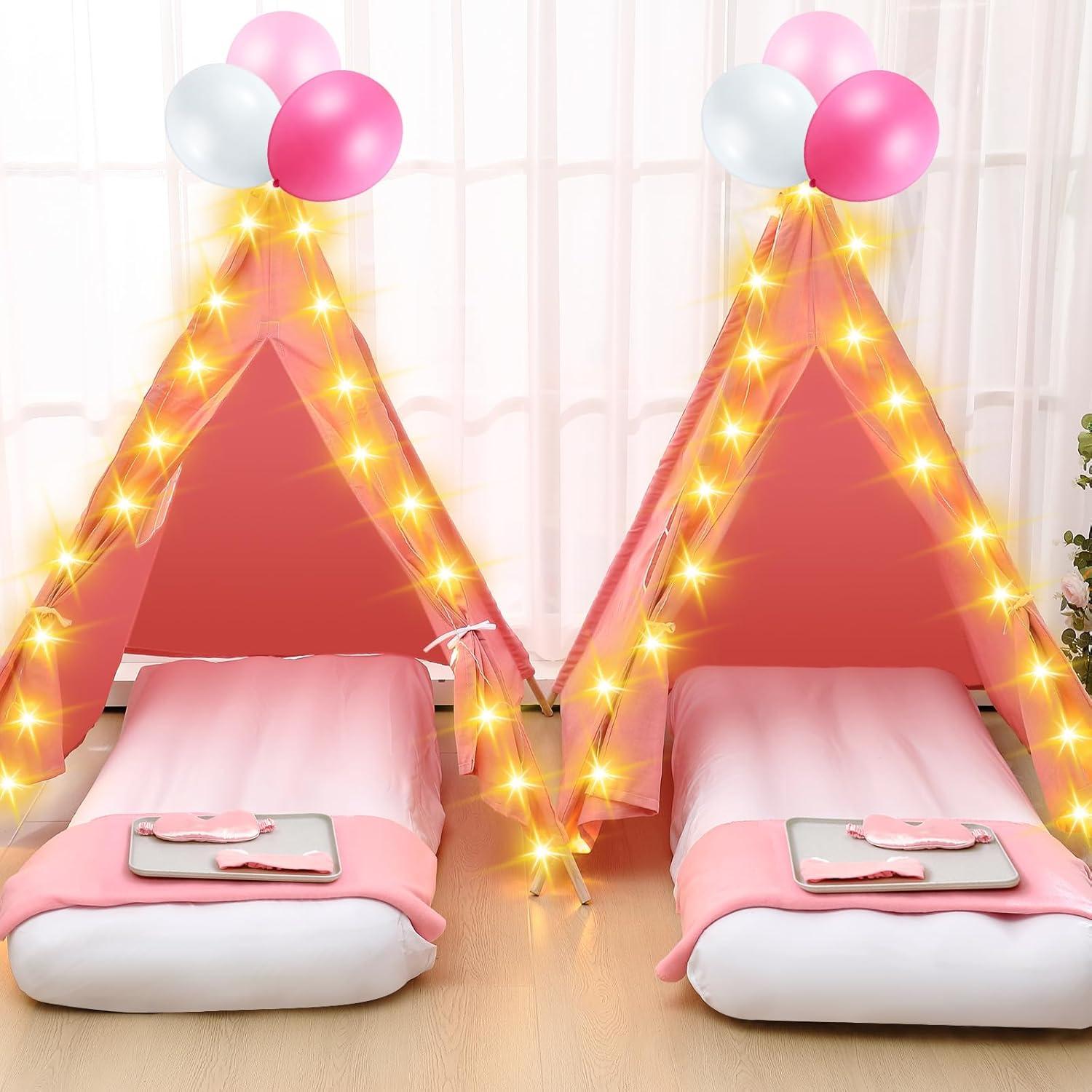 Tienda Teepee Windyun Rosa 4 Pack con Colchón y Luces