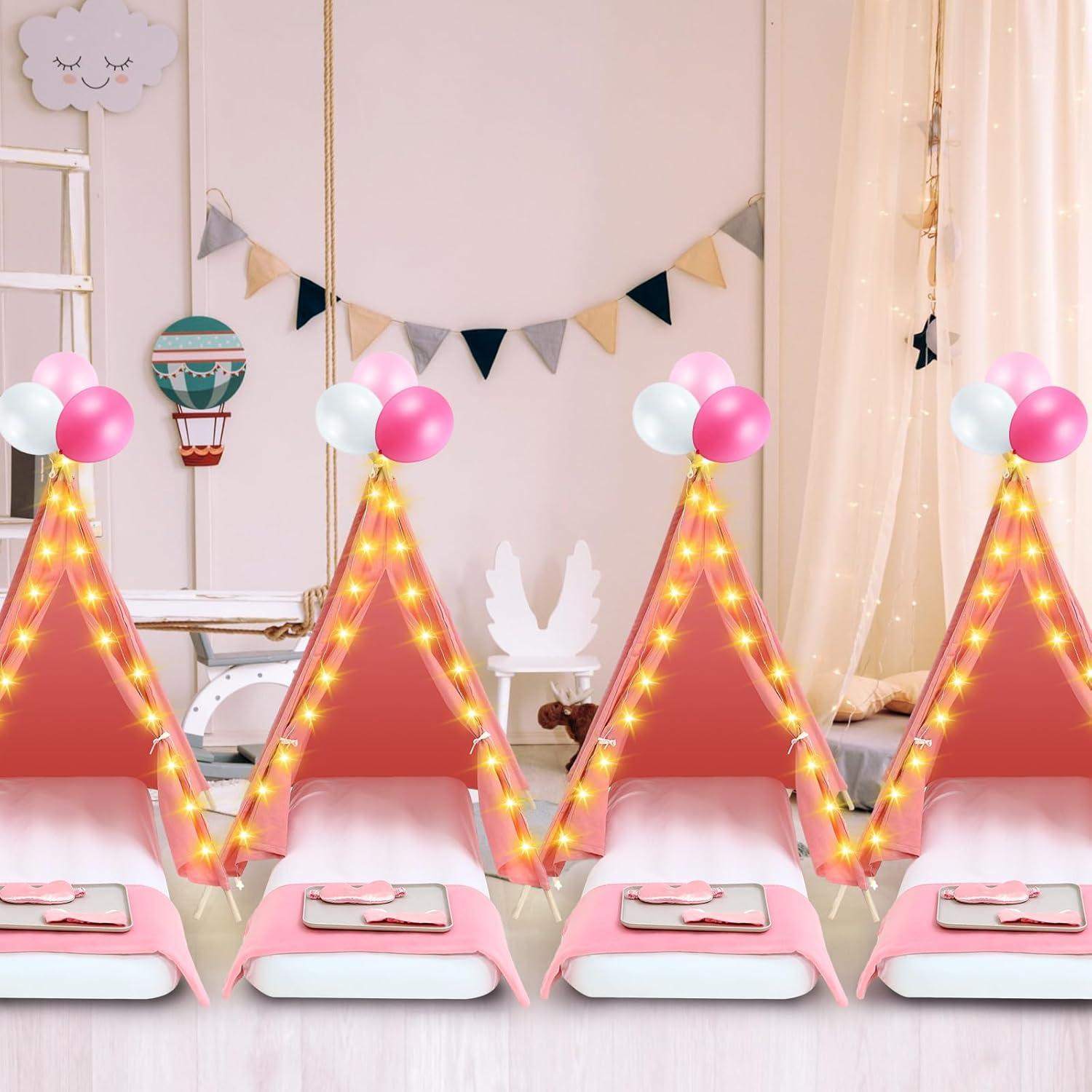 Tienda Teepee Windyun Rosa 4 Pack con Colchón y Luces