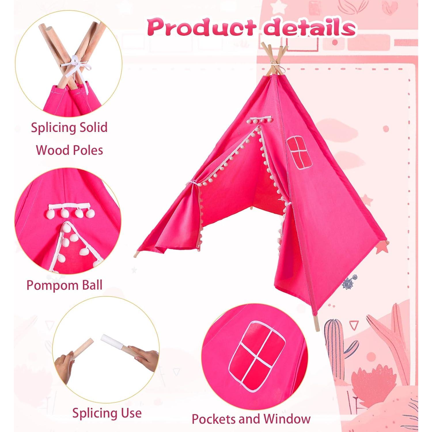Tienda Teepee Plegable Windyun 160 cm Rosa Claro y Rojo