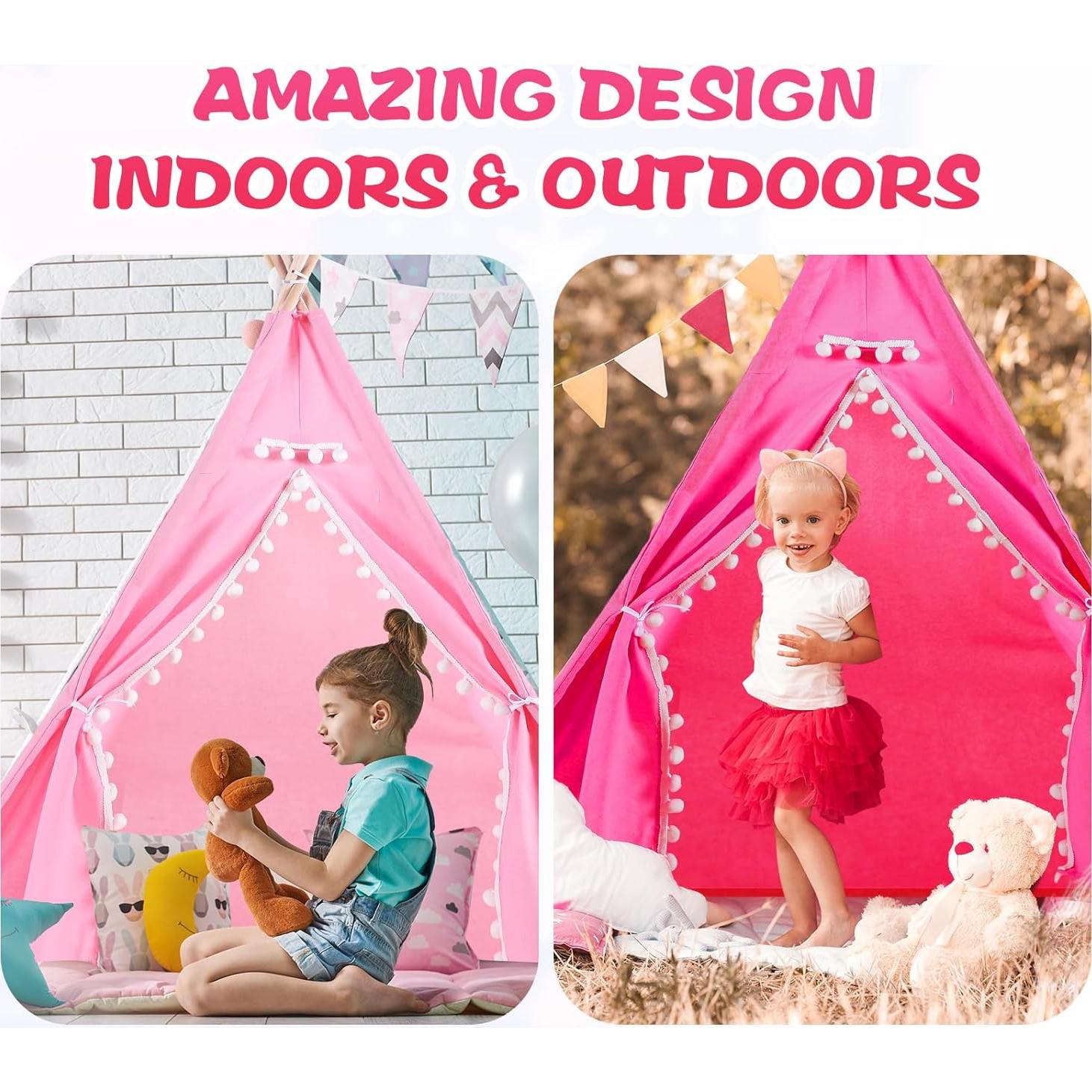 Tienda Teepee Plegable Windyun 160 cm Rosa Claro y Rojo