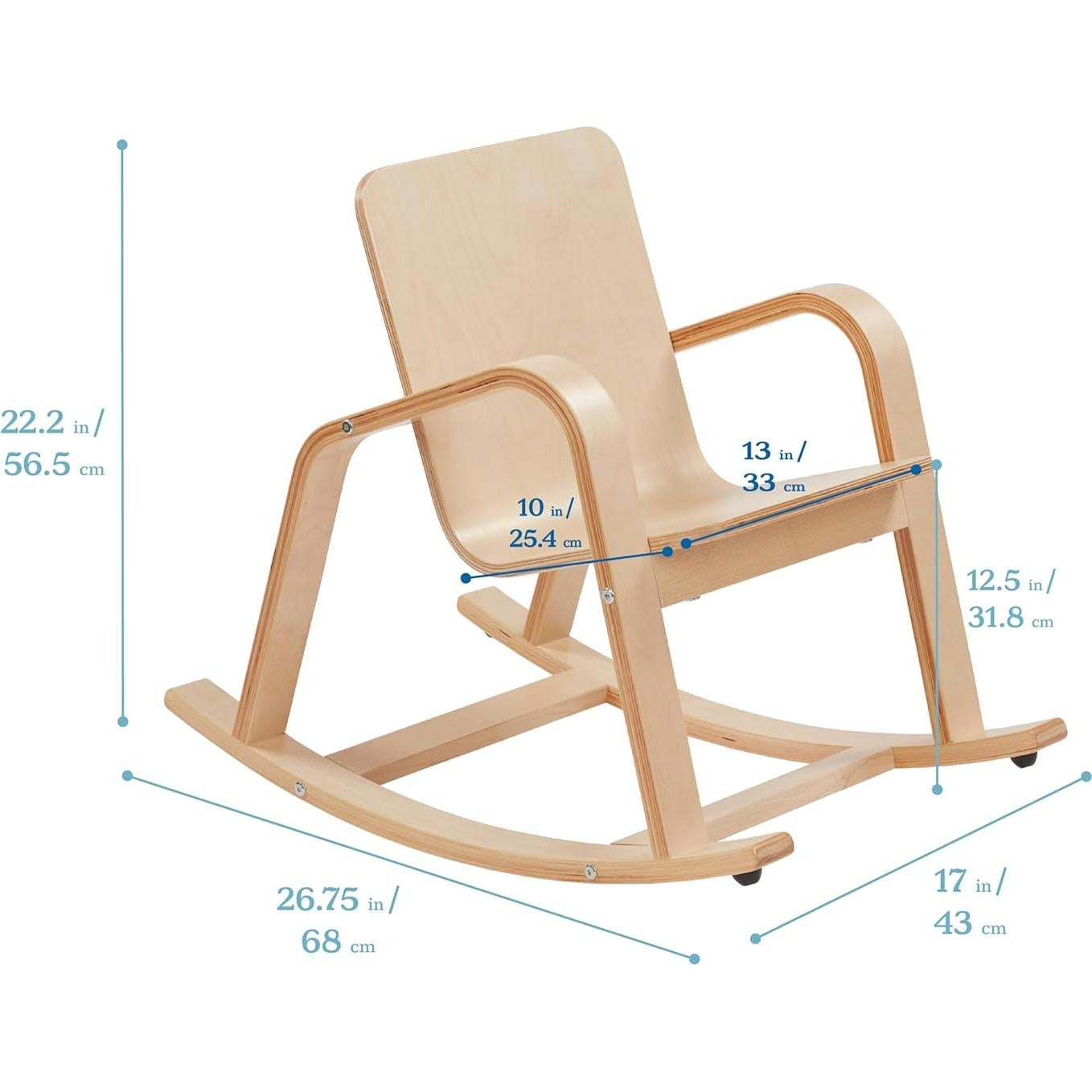 Silla Mecedora Infantil ECR4Kids de Madera Natural 67.95x43.18cm