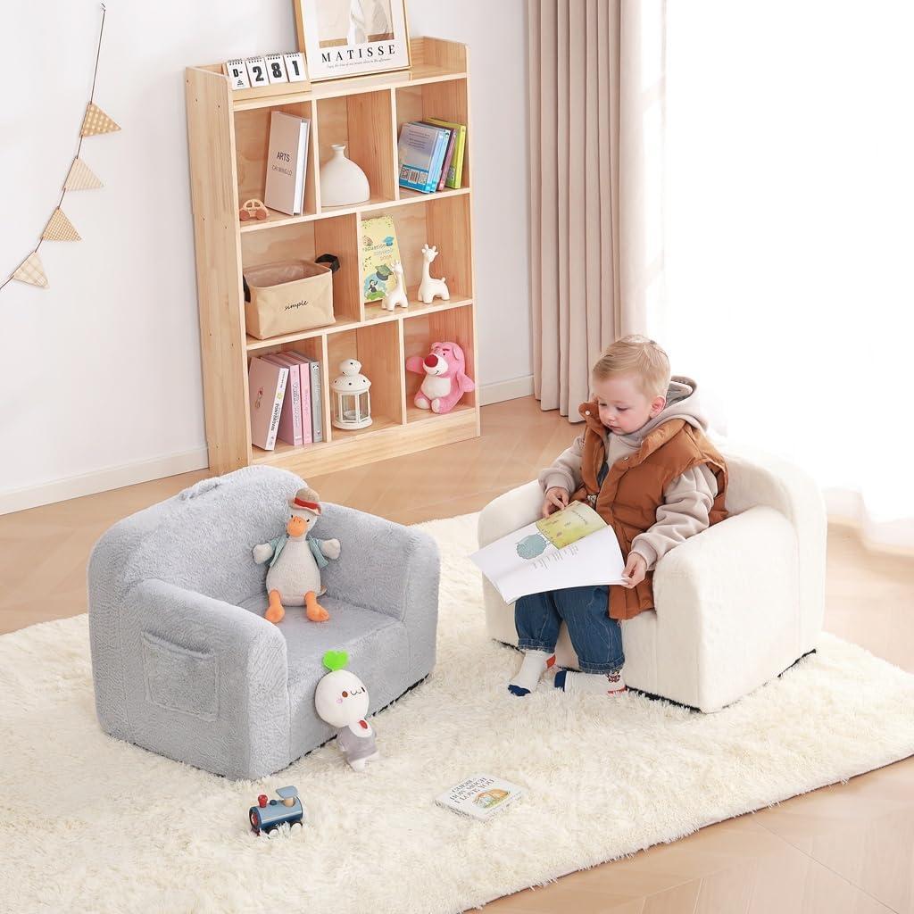 Sofá Infantil Givjoy Gris, Silla de Peluche Convertible 36.8 cm