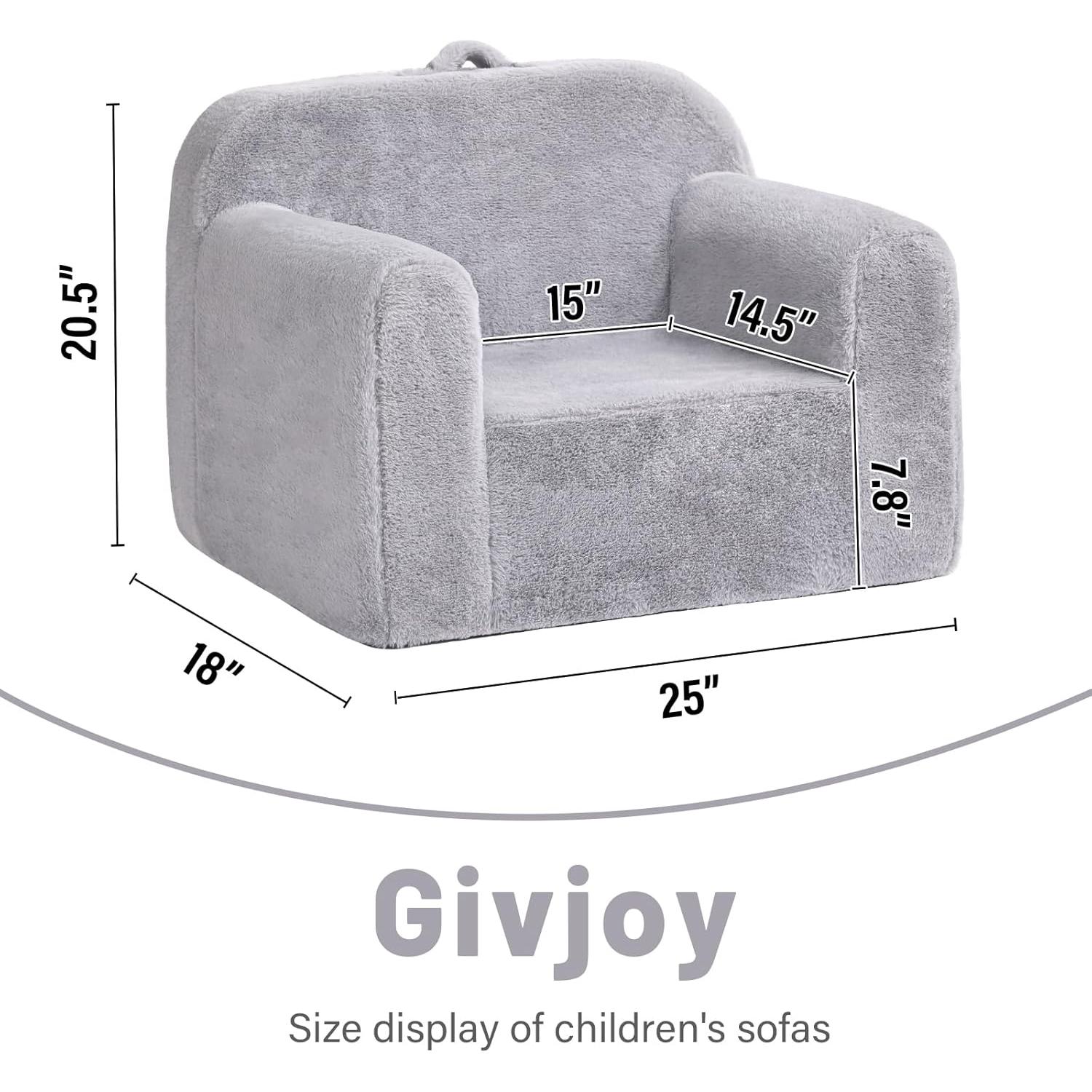 Sofá Infantil Givjoy Gris, Silla de Peluche Convertible 36.8 cm