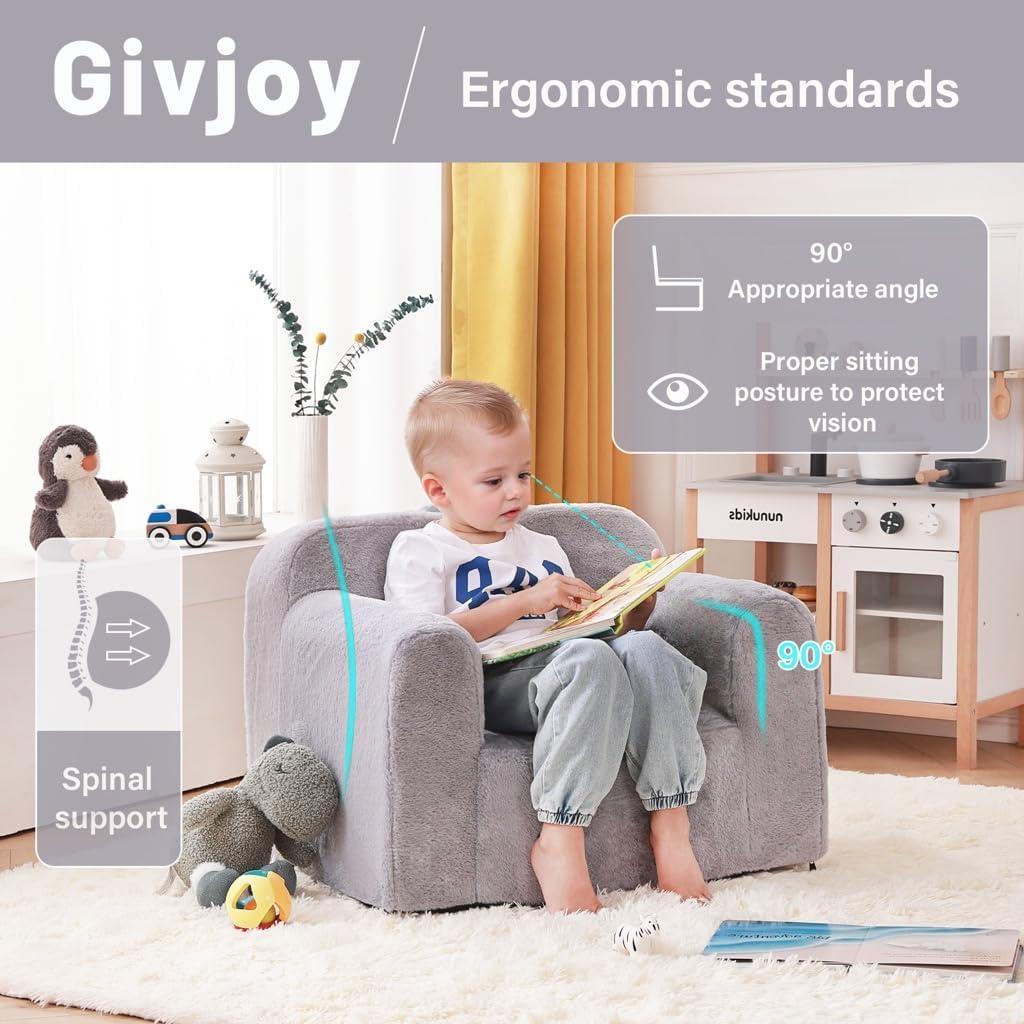Sofá Infantil Givjoy Gris, Silla de Peluche Convertible 36.8 cm