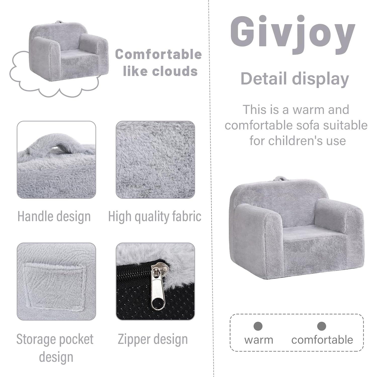 Sofá Infantil Givjoy Gris, Silla de Peluche Convertible 36.8 cm