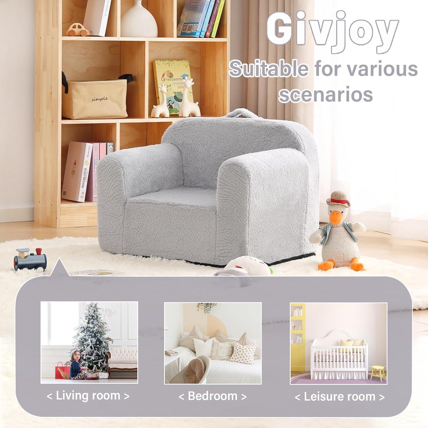 Sofá Infantil Givjoy Gris, Silla de Peluche Convertible 36.8 cm