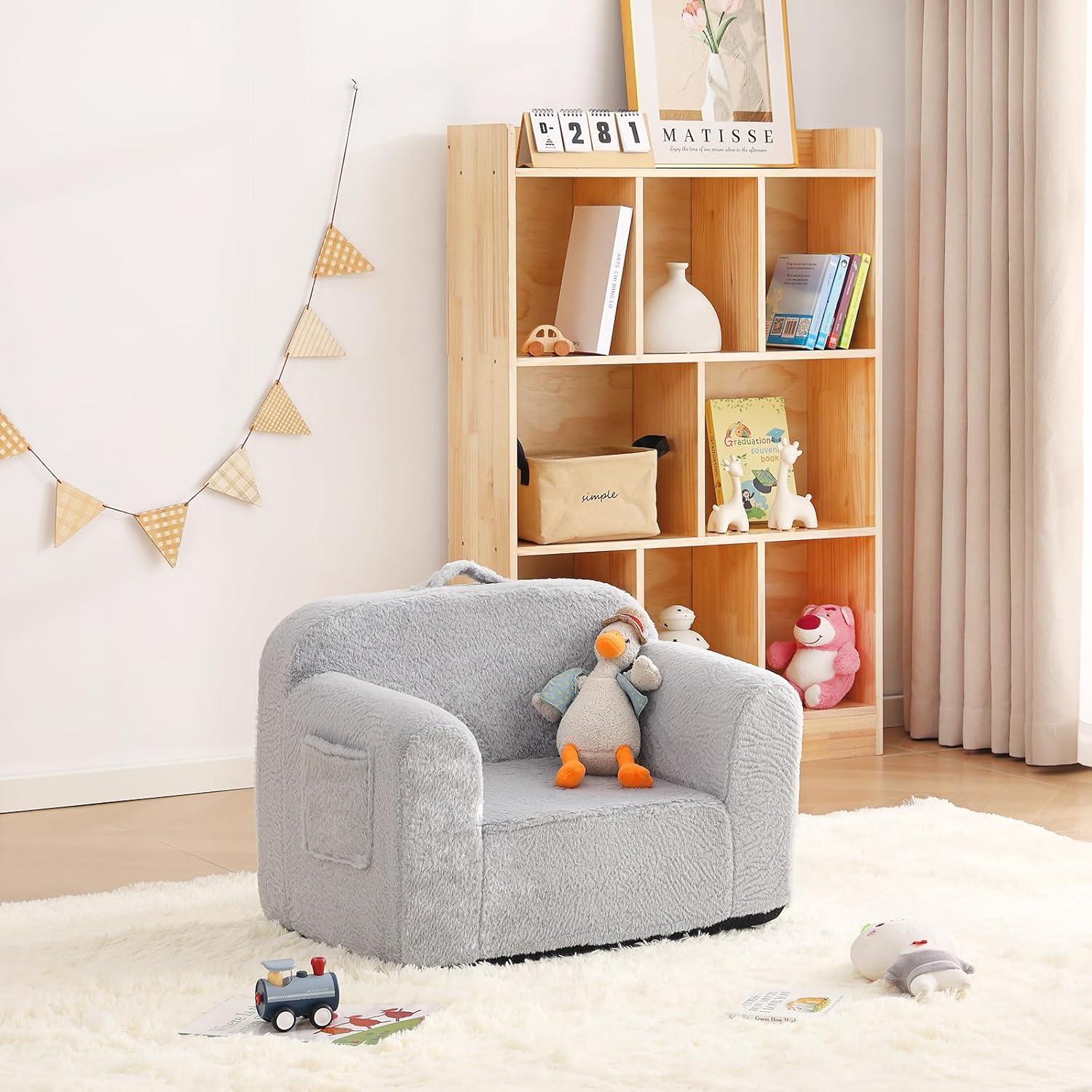Sofá Infantil Givjoy Gris, Silla de Peluche Convertible 36.8 cm