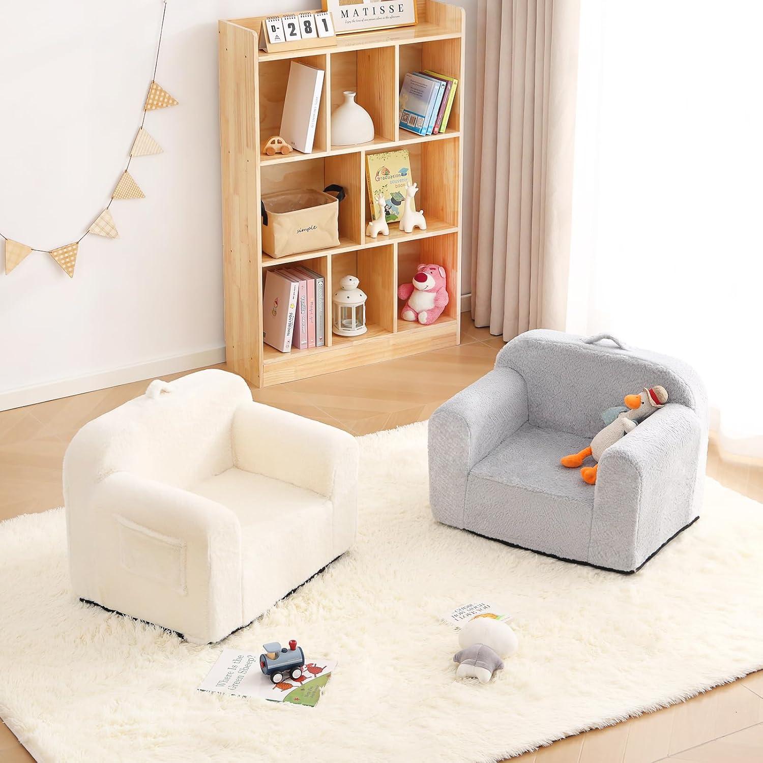 Sofá Infantil Givjoy Gris, Silla de Peluche Convertible 36.8 cm