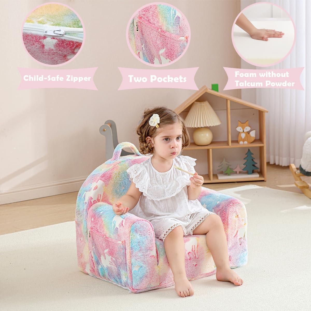 Silla Plegable para Niños Kisdsa Unicornio Rosa 2-en-1
