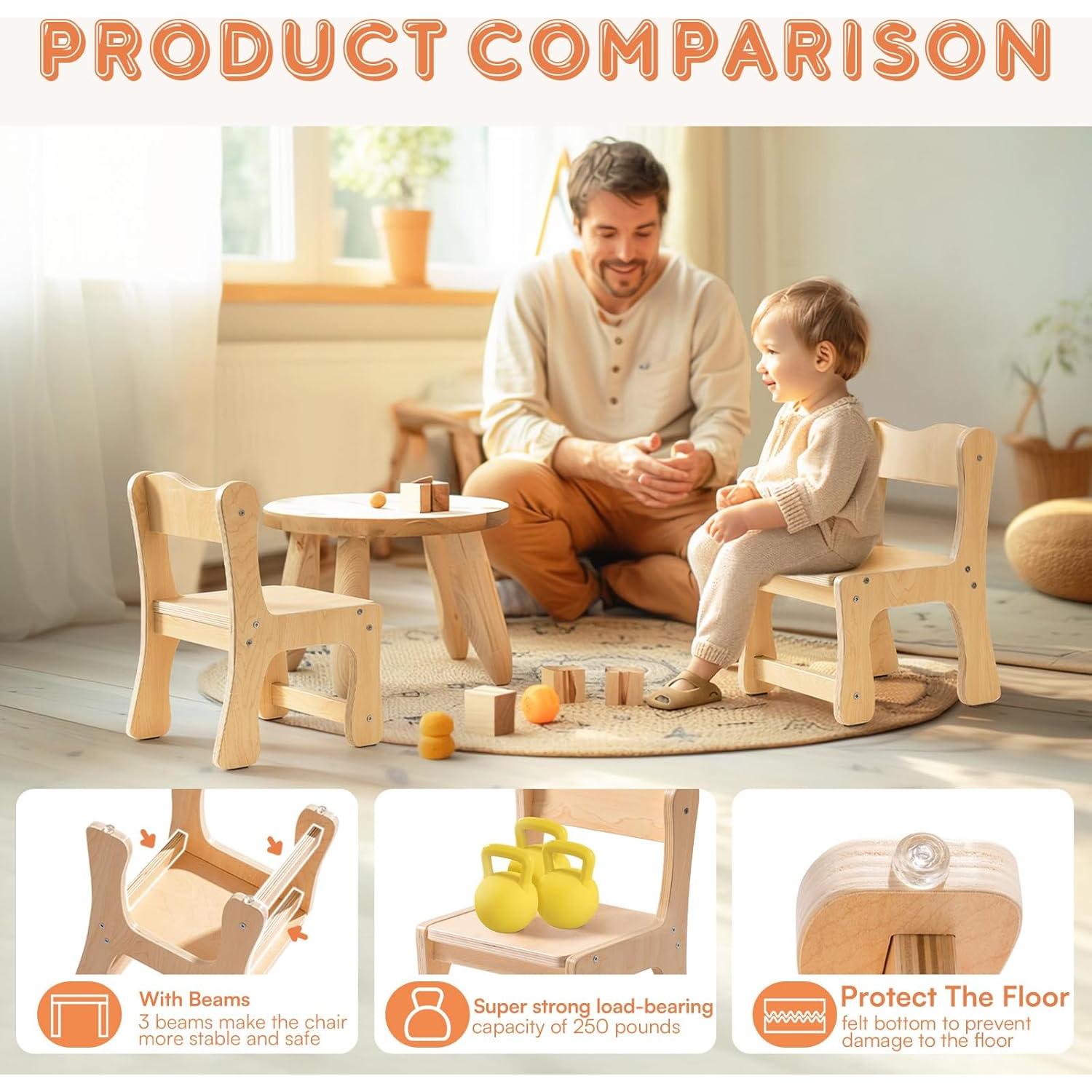 Sillas de Madera para Niños ROBOTIME - 2 Piezas, 27x28x43 cm