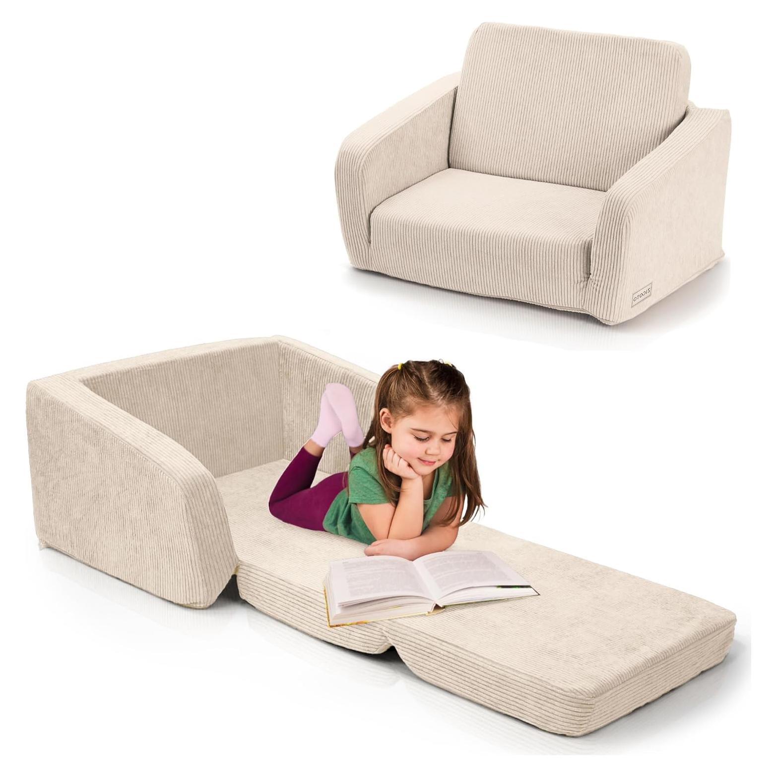 Sofá Plegable para Niños ZICOTO Beige 2 en 1 - Cómodo y Seguro