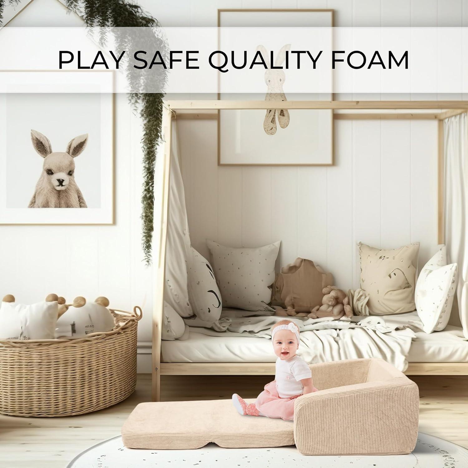 Sofá Plegable para Niños ZICOTO Beige 2 en 1 - Cómodo y Seguro