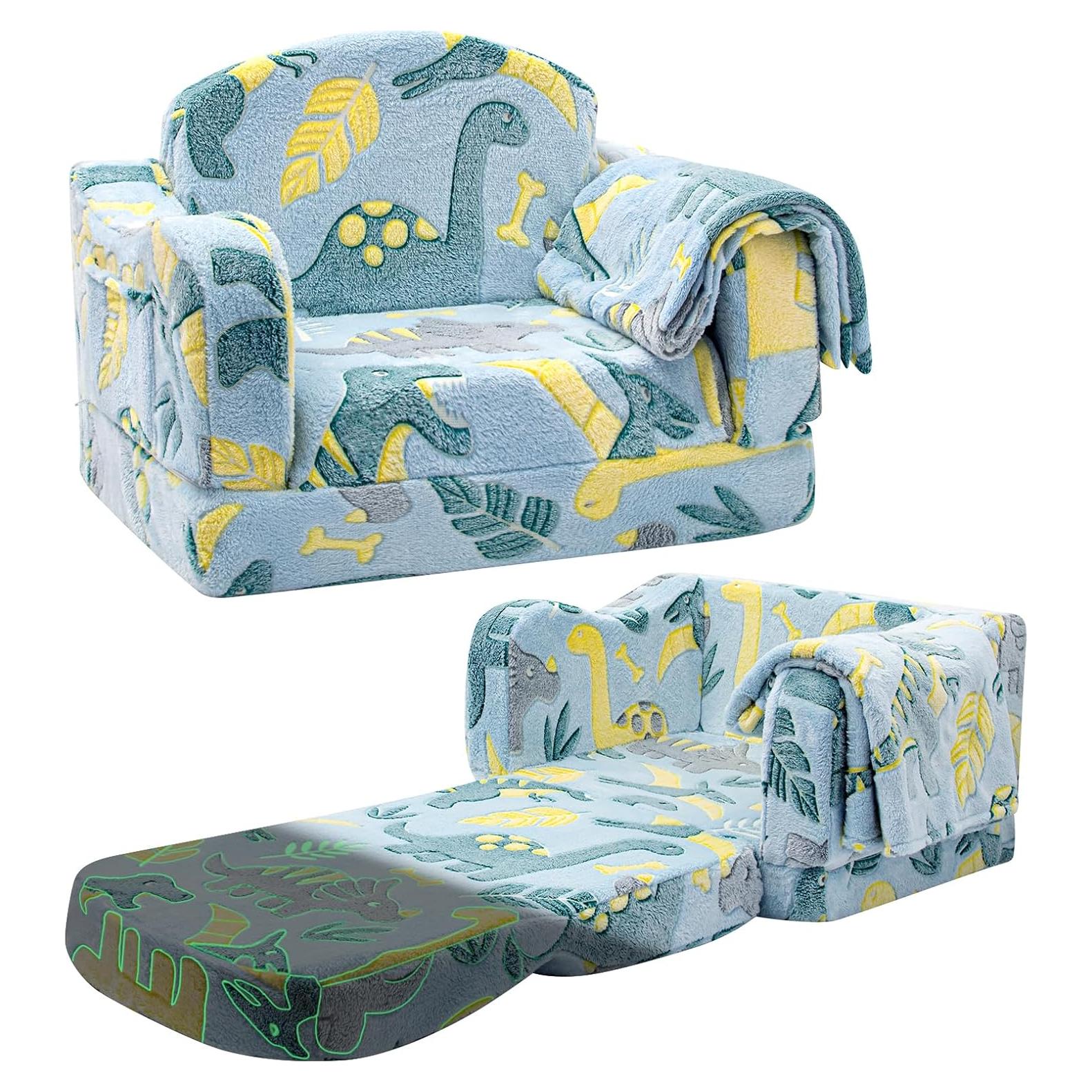 Sofá Plegable Convertible para Niños Airpanda Dinosaurio Verde